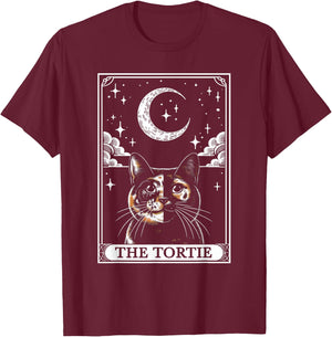 Tarot Card Vintage Crescent Moon Tortie Cat Mom Cat Lovers T-Shirt - T-Shirt | Maroon