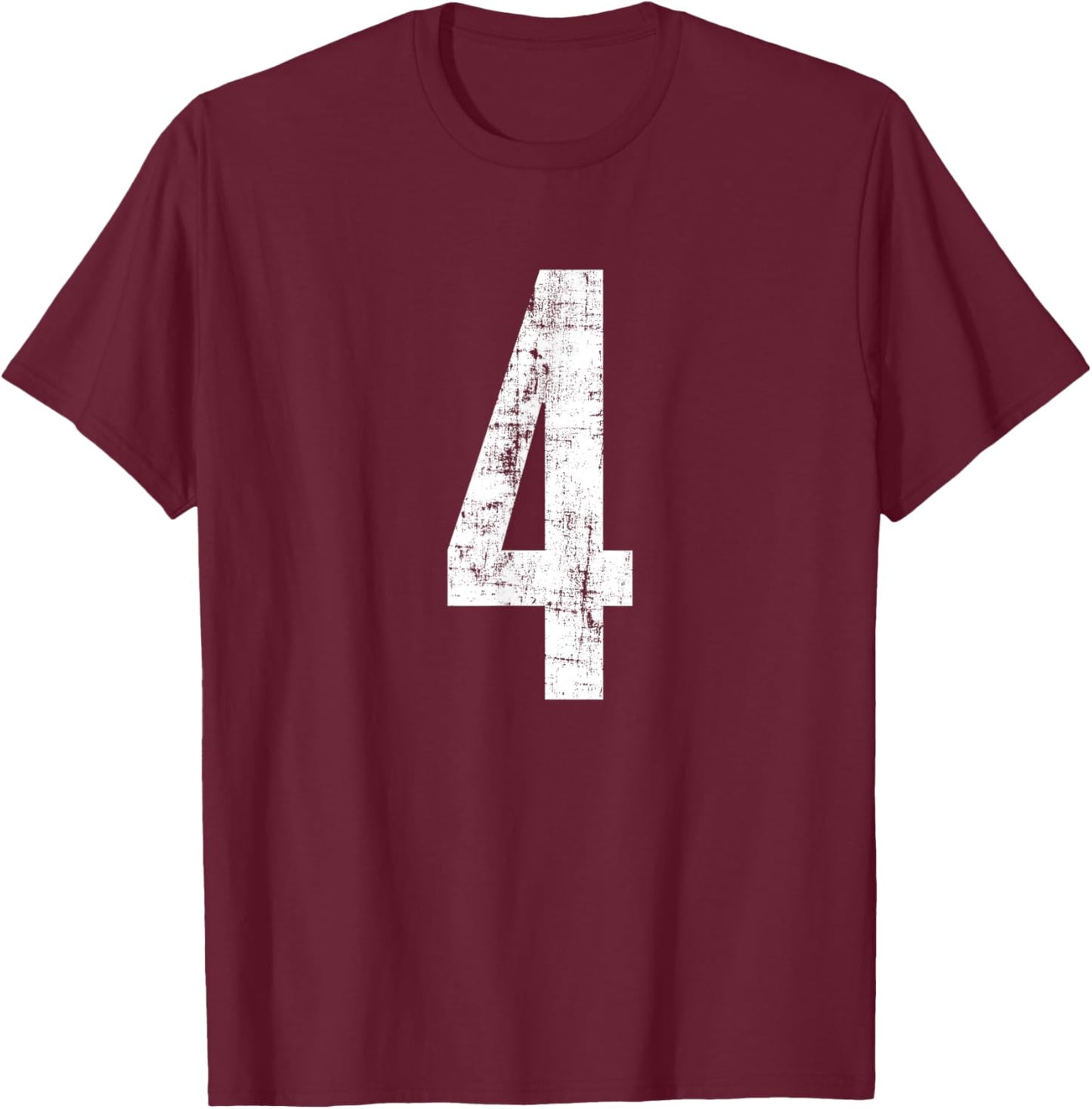 Number 4 Four Distressed Vintage Sport Team Player's T-Shirt - T-Shirt | Maroon