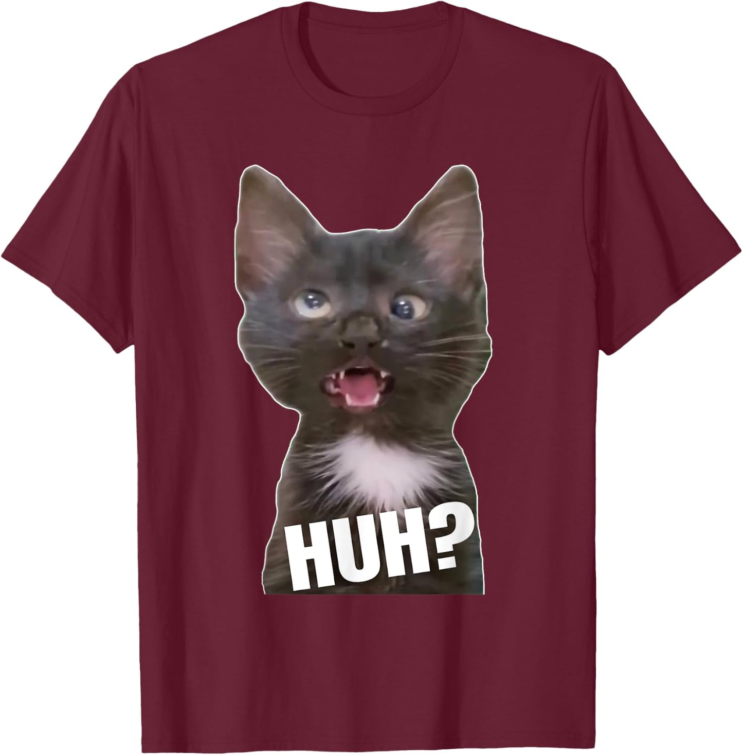 Funny Cross Eyed Cat Meme Huh Funny Cat T-Shirt - T-Shirt | Maroon