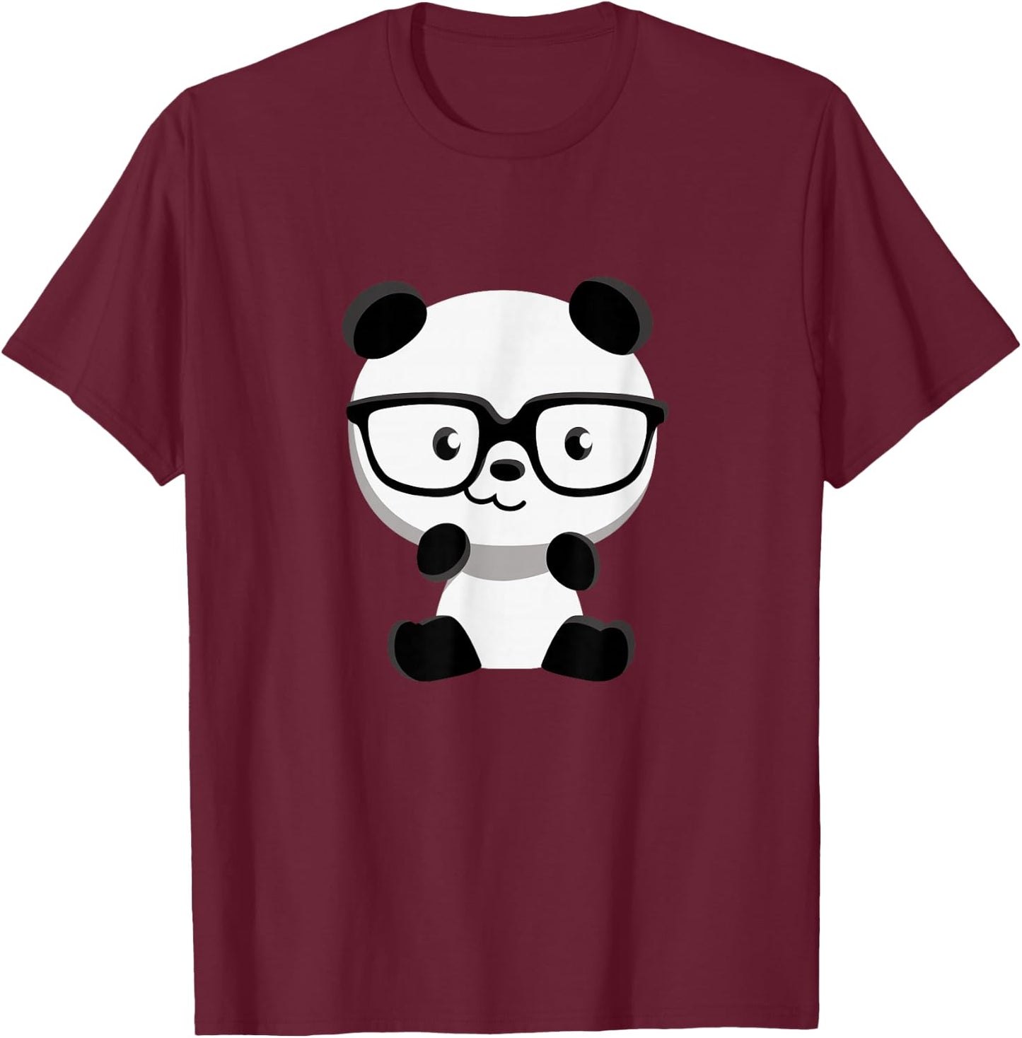 Cute Little Bear Panda Nerd With Glasses T-Shirt - T-Shirt | Maroon