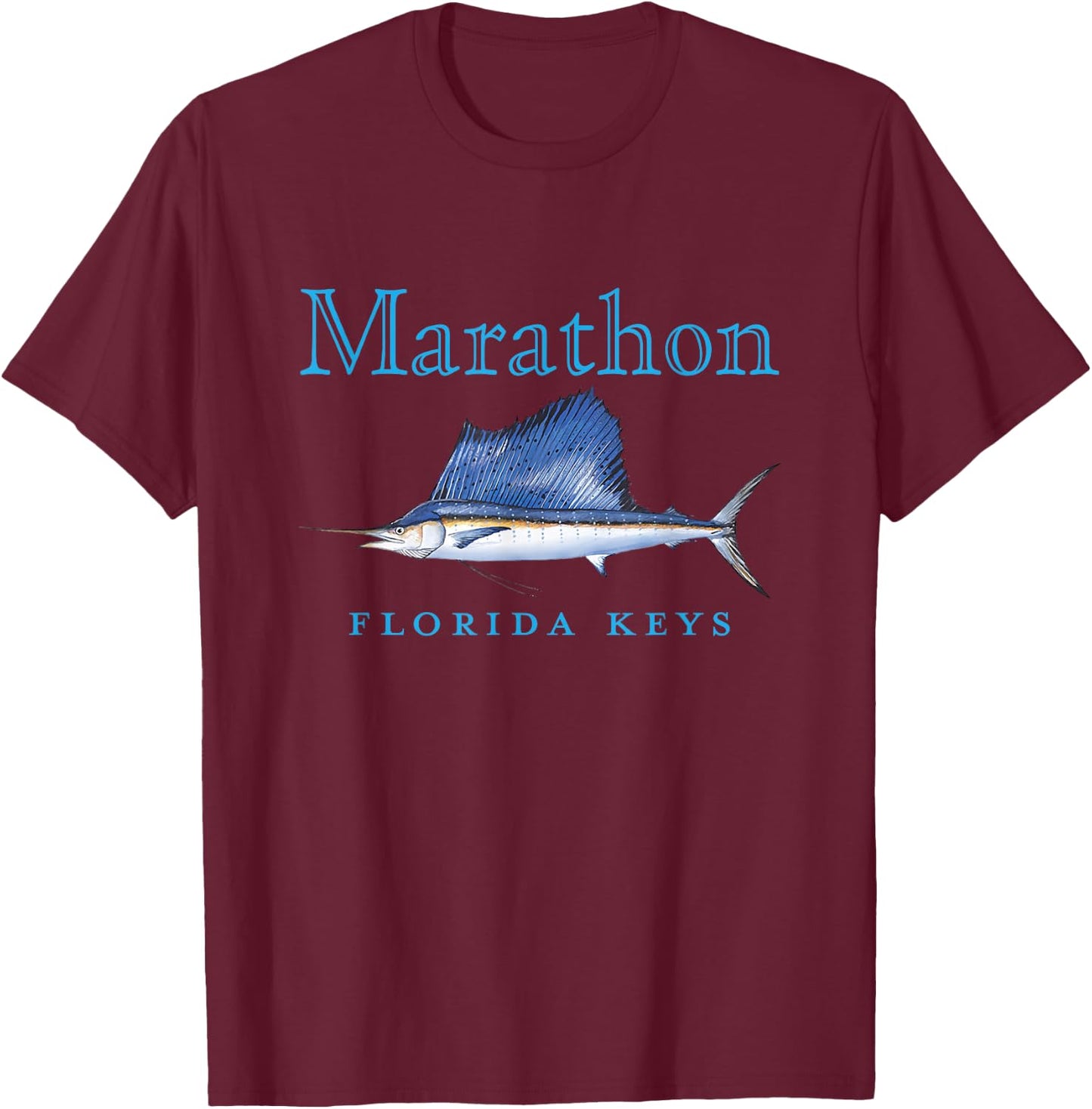 Marathon Florida Keys Sailfish Design T-Shirt - T-Shirt | Maroon