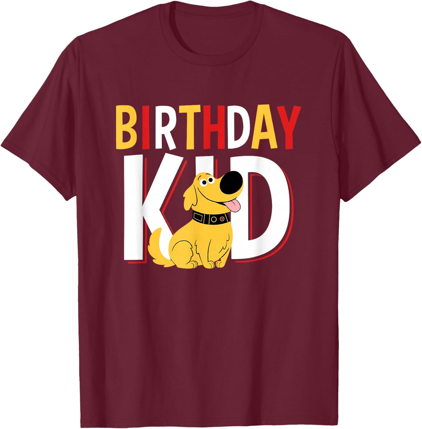 Disney Pixar Up Birthday Kid Cute Dug Big Chest Text Logo T-Shirt - T-Shirt | Maroon