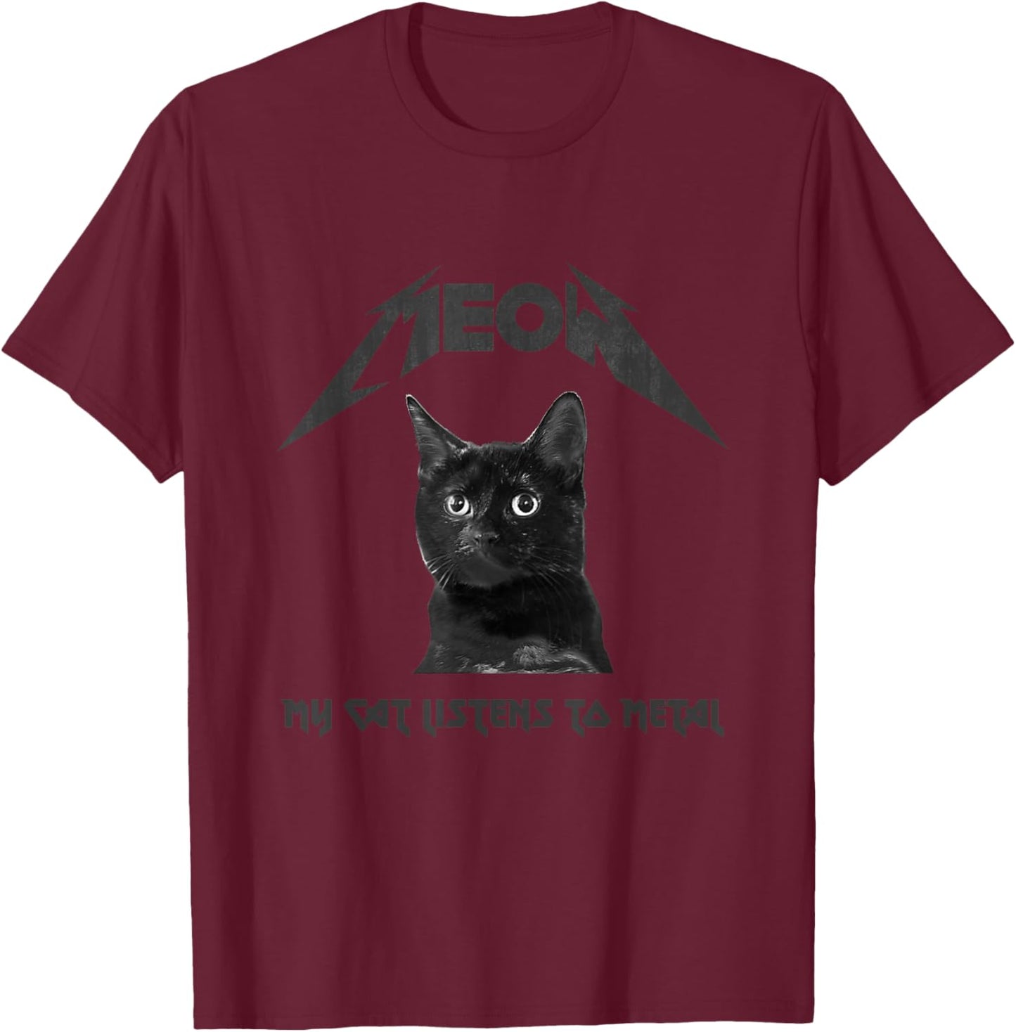 Heavy Metal Cat: My Cat Listens to Metal - Black Cat T-Shirt - T-Shirt | Maroon