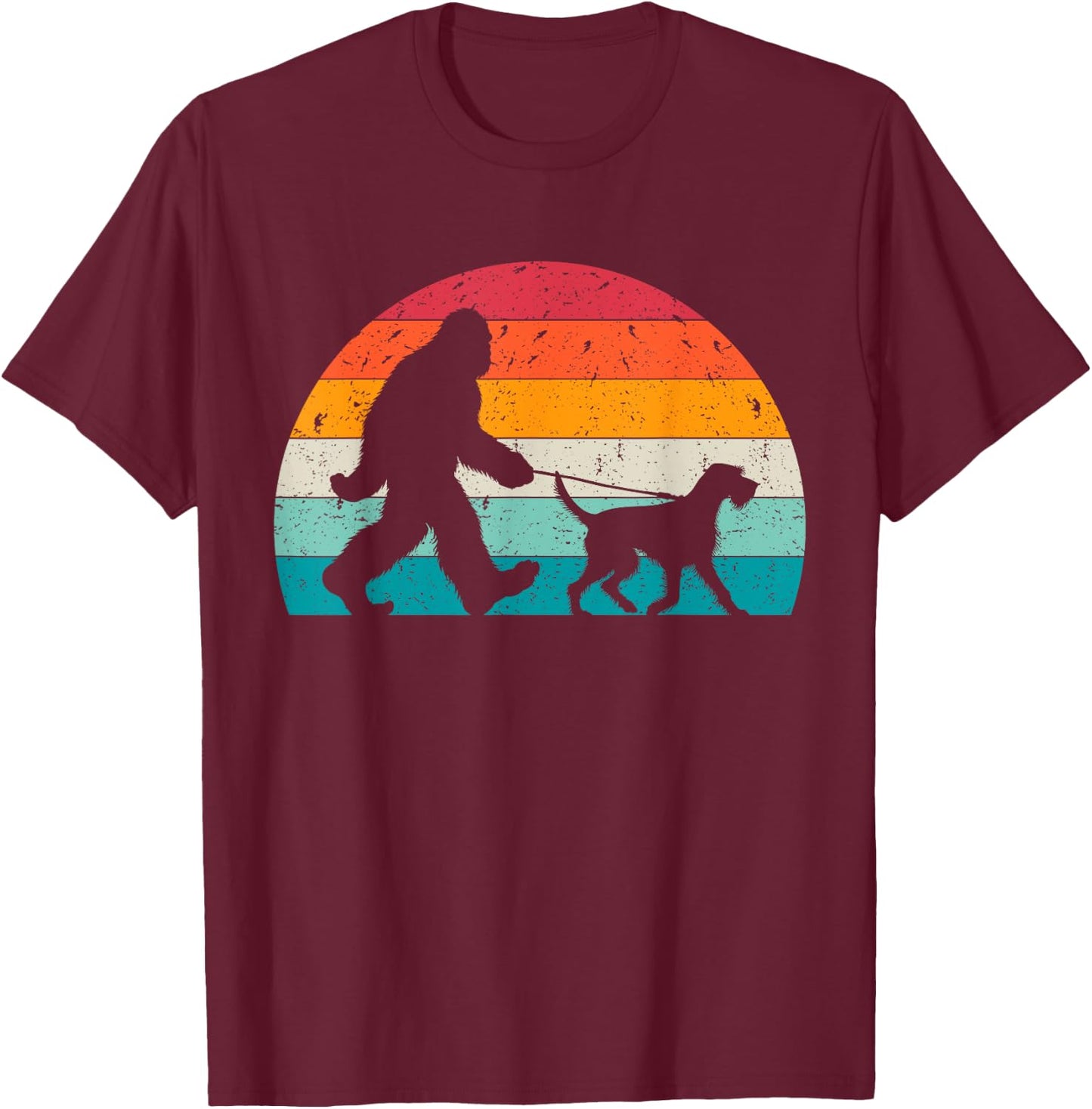 Bigfoot Walking a Dog Funny German Wirehaired Pointer Lovers T-Shirt - T-Shirt | Maroon
