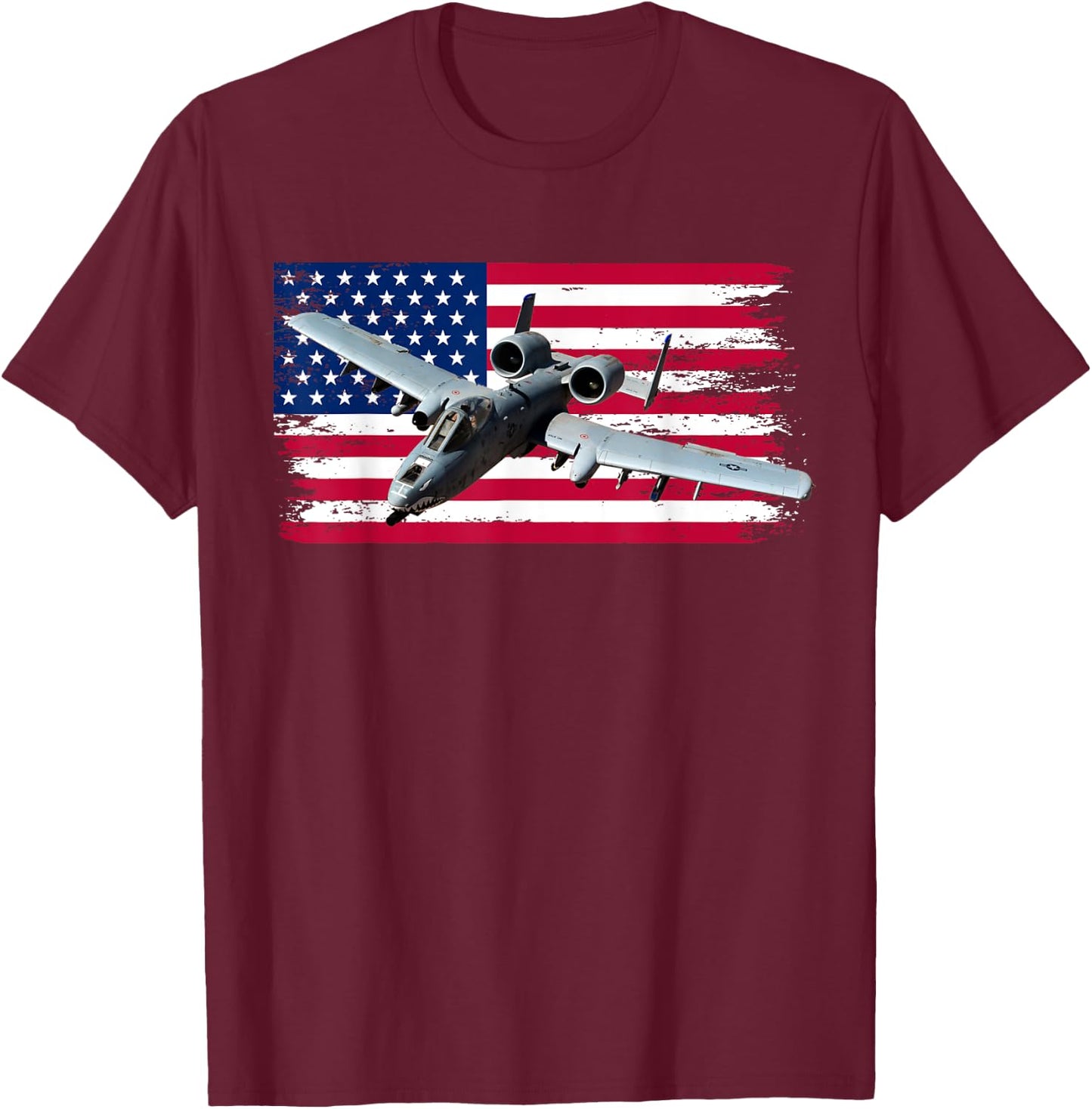 A-10 Warthog Airplane American Flag Thunderbird A10 T-Shirt - T-Shirt | Maroon