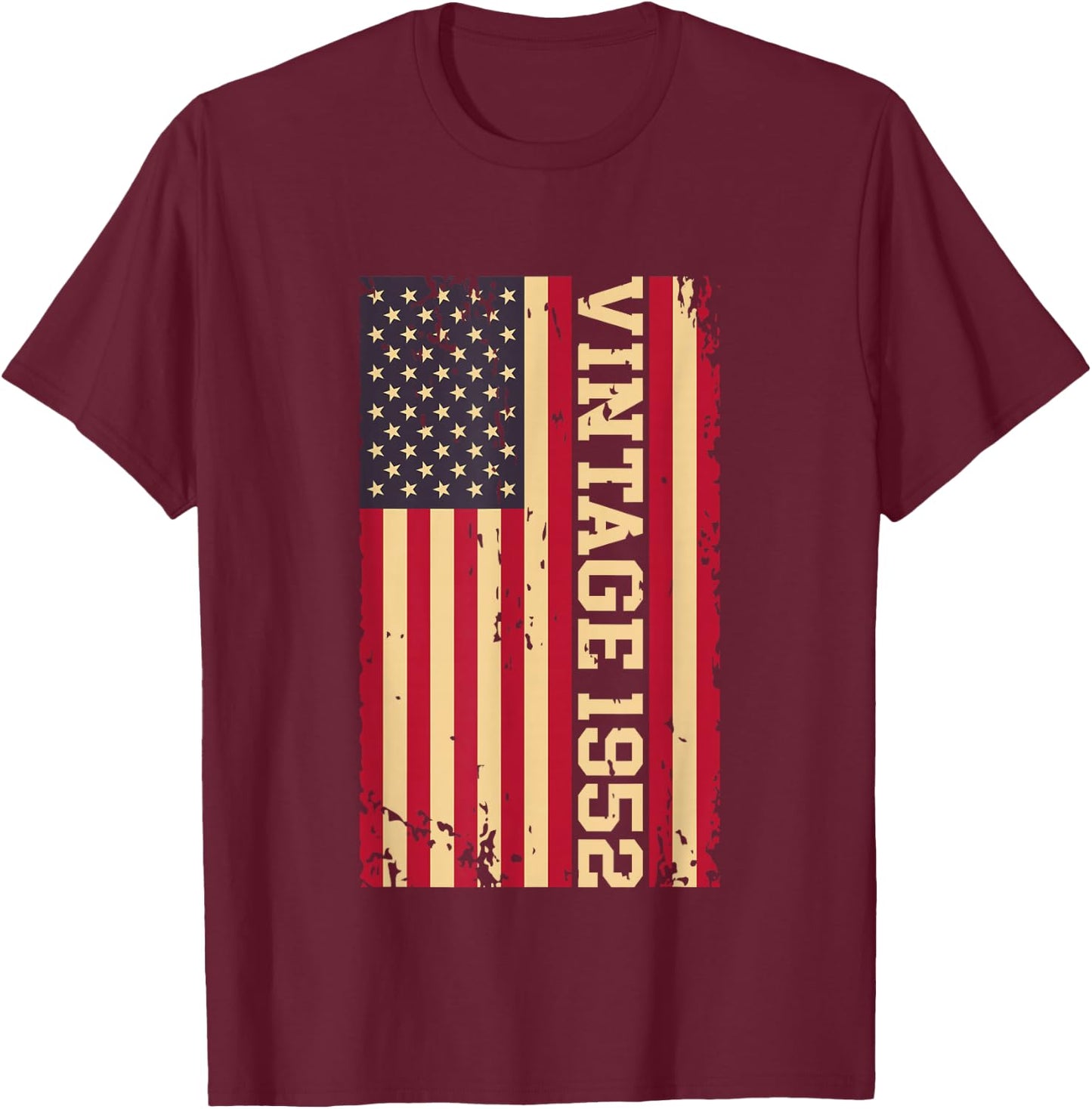 1952 Vintage 74th Birthday 74 Years Old American USA Flag T-Shirt - T-Shirt | Maroon
