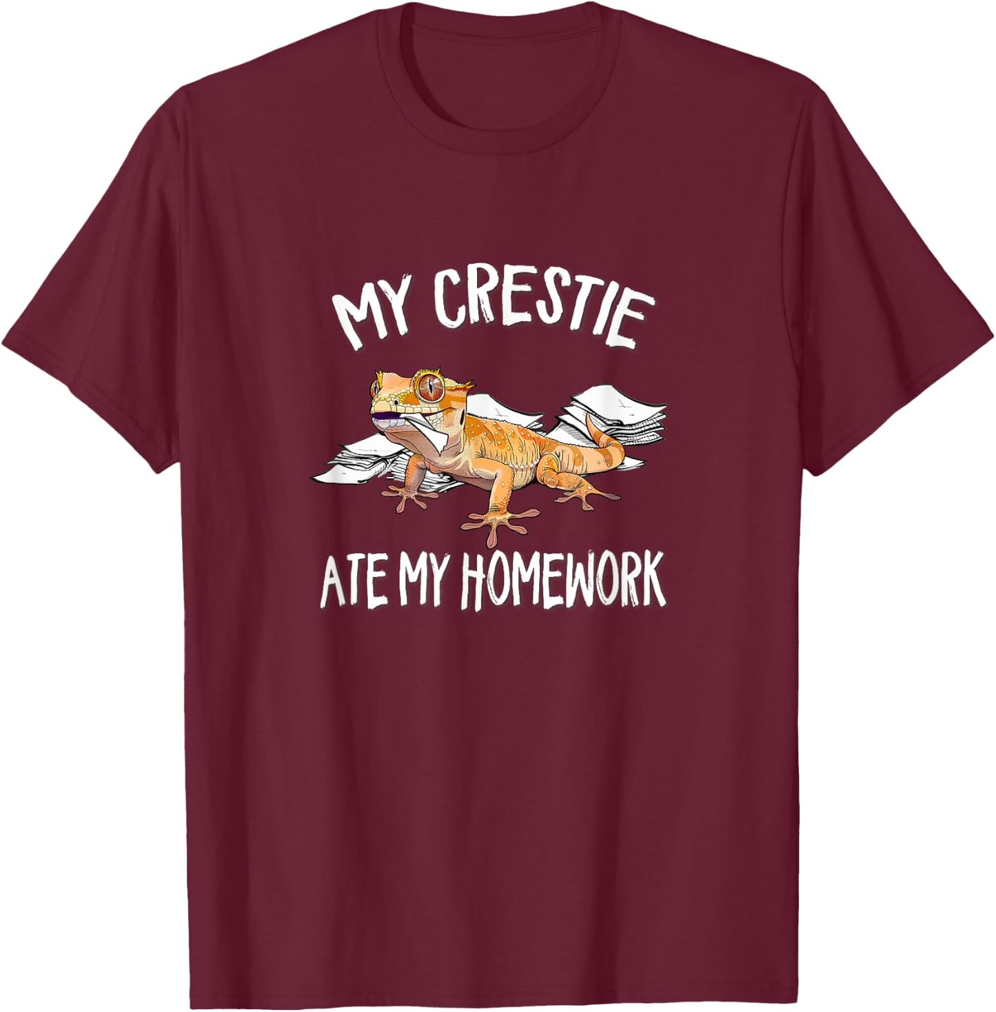 Kids Crestie Ate My Homework Pet Crested Gecko Lover T-Shirt - T-Shirt | Maroon