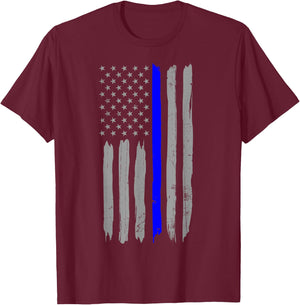 Vintage Thin Blue Line Shirt Police Support USA Flag T-Shirt - T-Shirt | Maroon