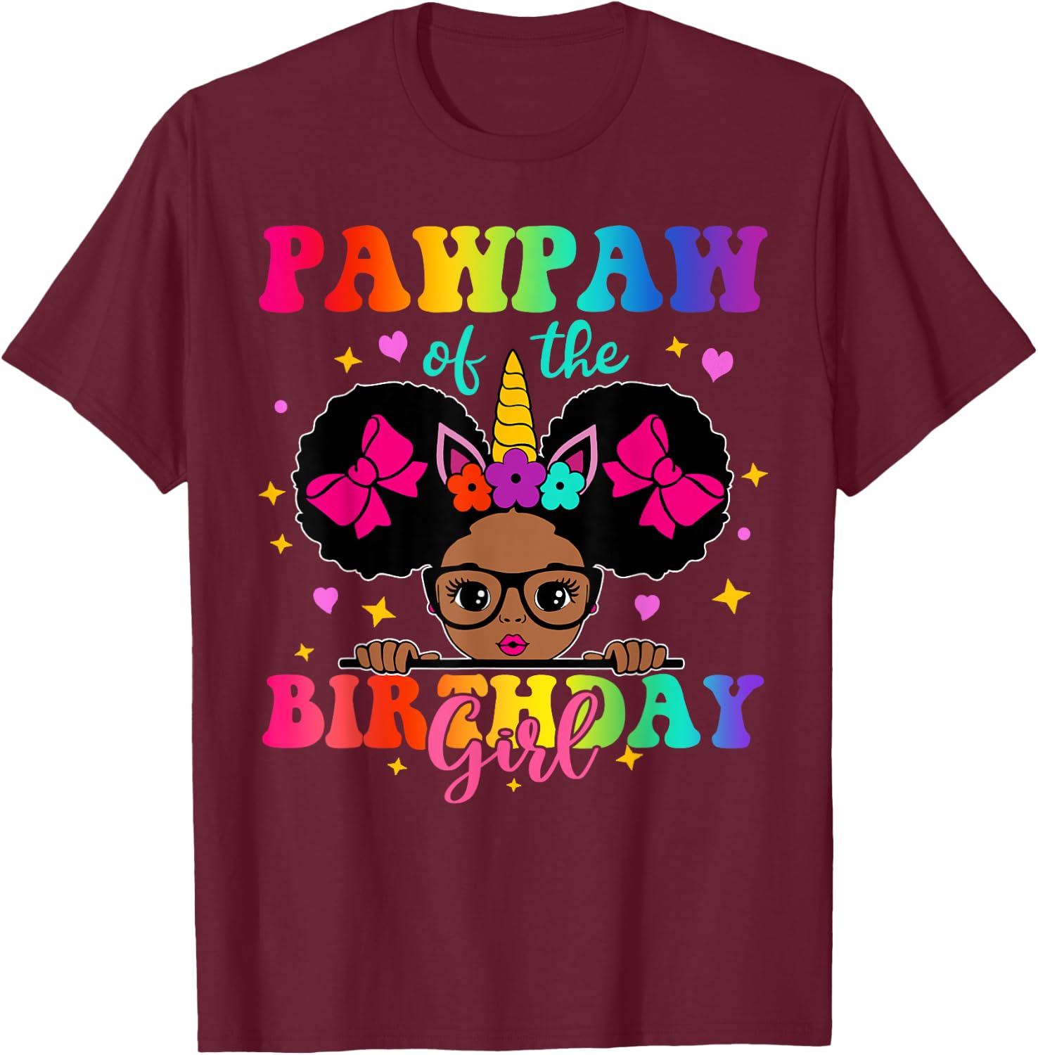 Pawpaw of The Birthday Girl Princess Afro Melanin Unicorn T-Shirt - T-Shirt | Maroon