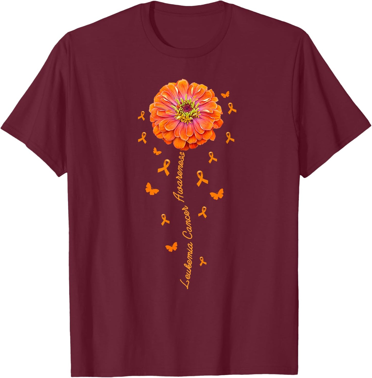 Orange Ribbon Flower Leukemia Awareness Blood Cancer - Women T-Shirt - T-Shirt | Maroon