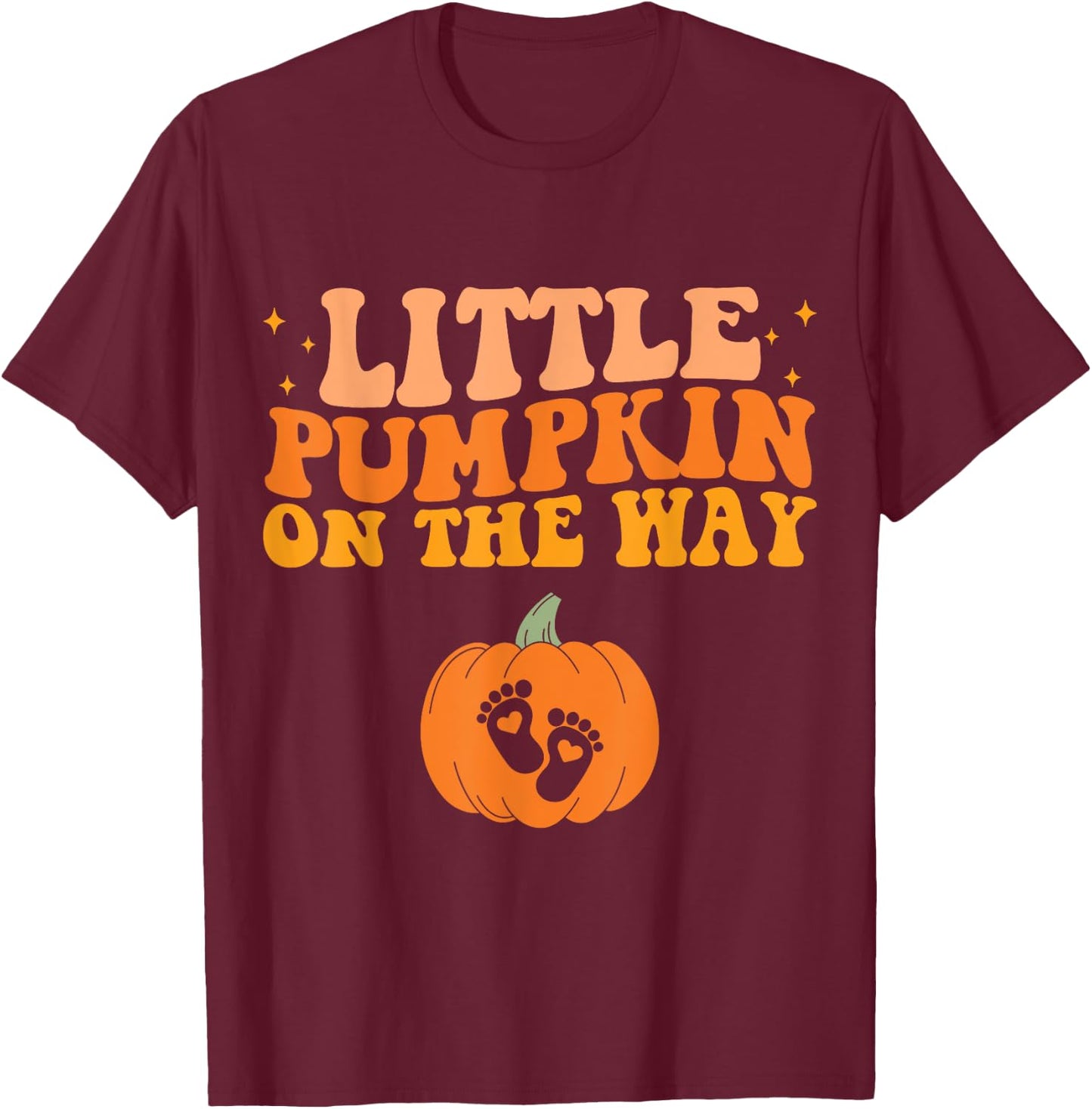 Little Pumpkin On The Way Halloween Pregnancy Announcement T-Shirt - T-Shirt | Maroon