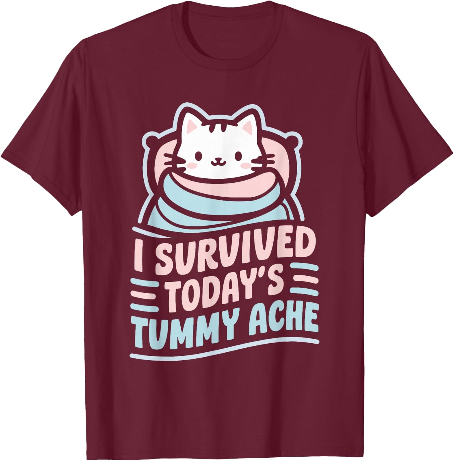 Bellyache Gastric Distress Indigestion I Survived Today's Tummy Ache -Adults Black Short Sleeve T-Shirt - T-Shirt | Maroon