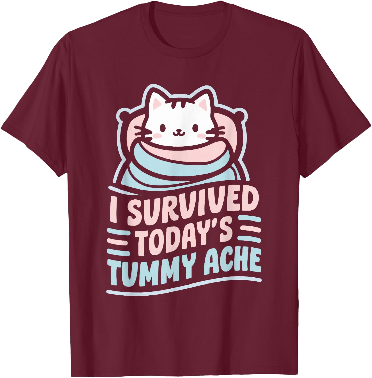 Bellyache Gastric Distress Indigestion I Survived Today's Tummy Ache -Adults Black Short Sleeve T-Shirt - T-Shirt | Maroon