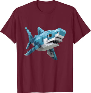 Shark gamer: A pixelated shark adventure T-Shirt - T-Shirt | Maroon