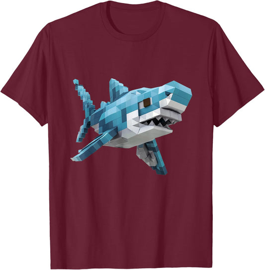 Shark gamer: A pixelated shark adventure T-Shirt - T-Shirt | Maroon
