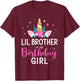 Lil brother of birthday girl matching family unicorn party T-Shirt - T-Shirt | Maroon