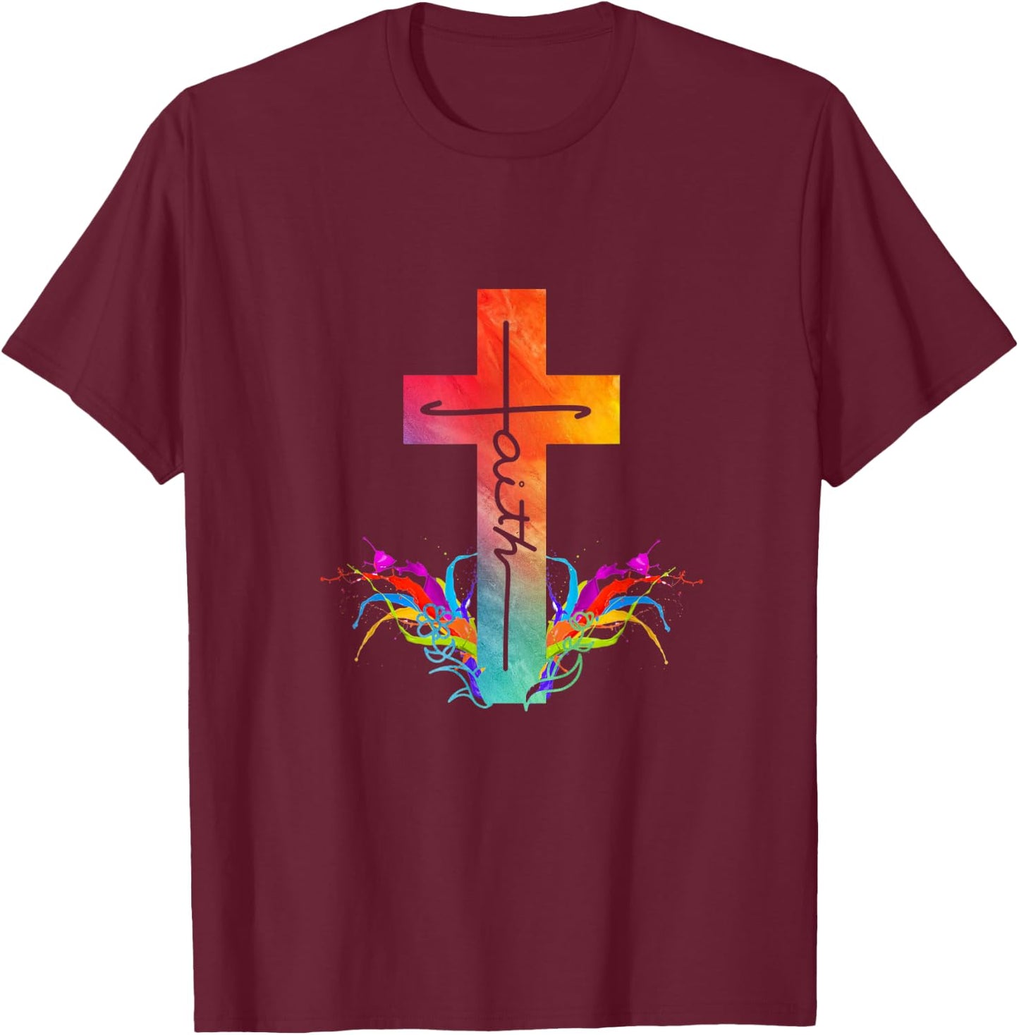 Vintage Distressed Art Cross Christian Faith Gifts T-Shirt - T-Shirt | Maroon