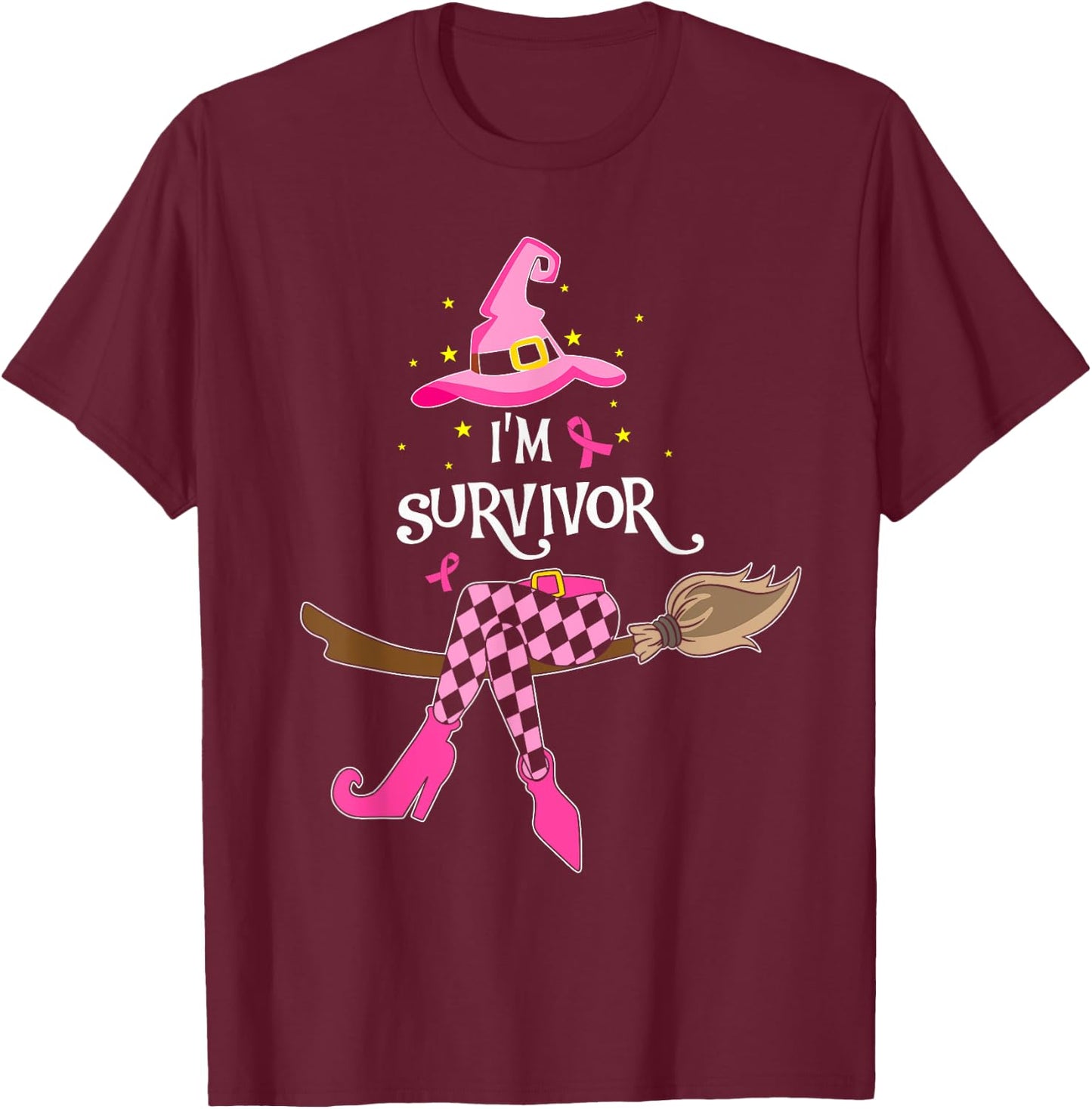 Witch Im A Survivor Halloween Breast Cancer Awareness Women T-Shirt - T-Shirt | Maroon