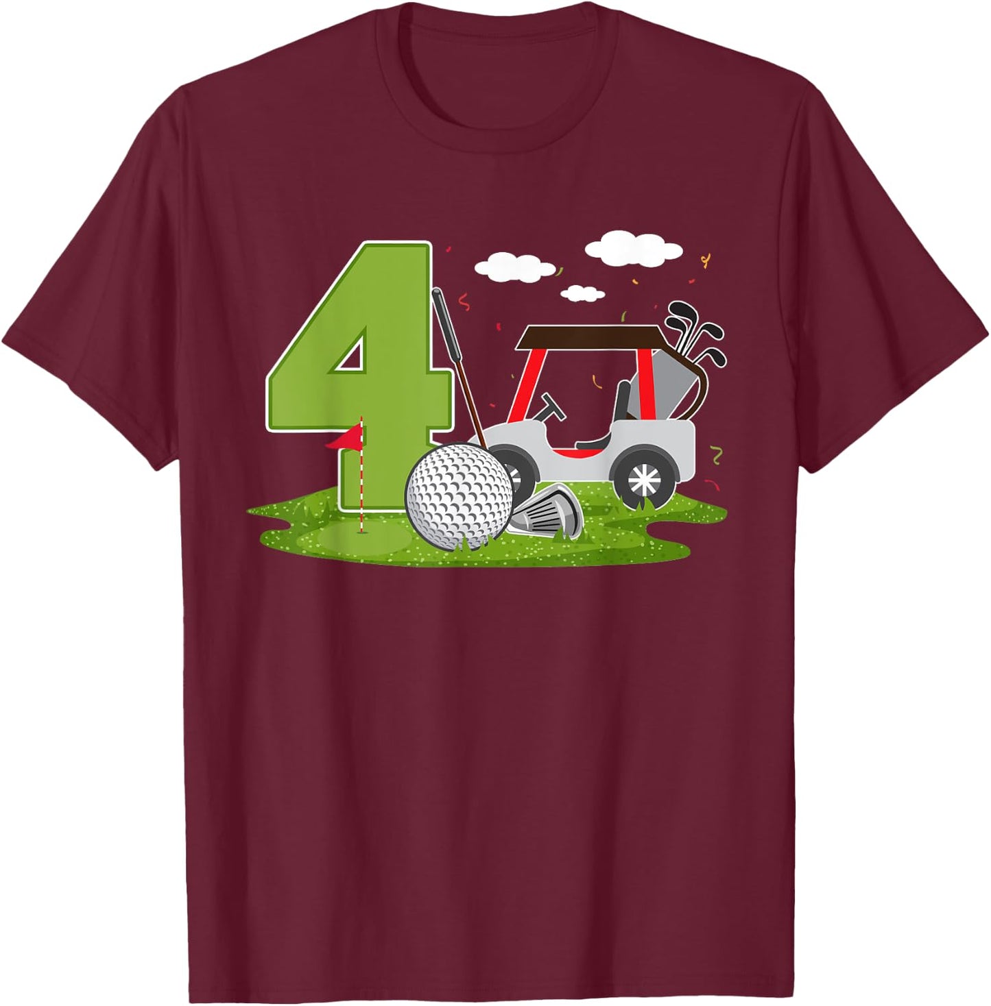 4th Birthday Golf 4 Years Old Birthday Party Golfer T-Shirt - T-Shirt | Maroon