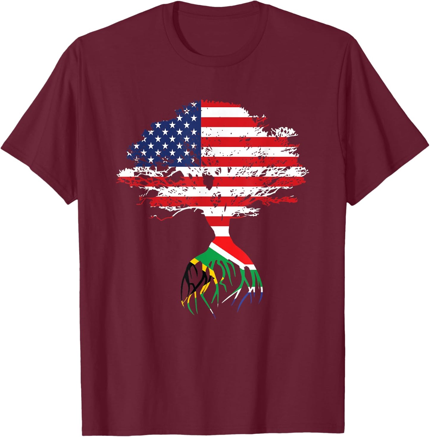 South African Roots American Flag South Africa Gifts T-Shirt - T-Shirt | Maroon