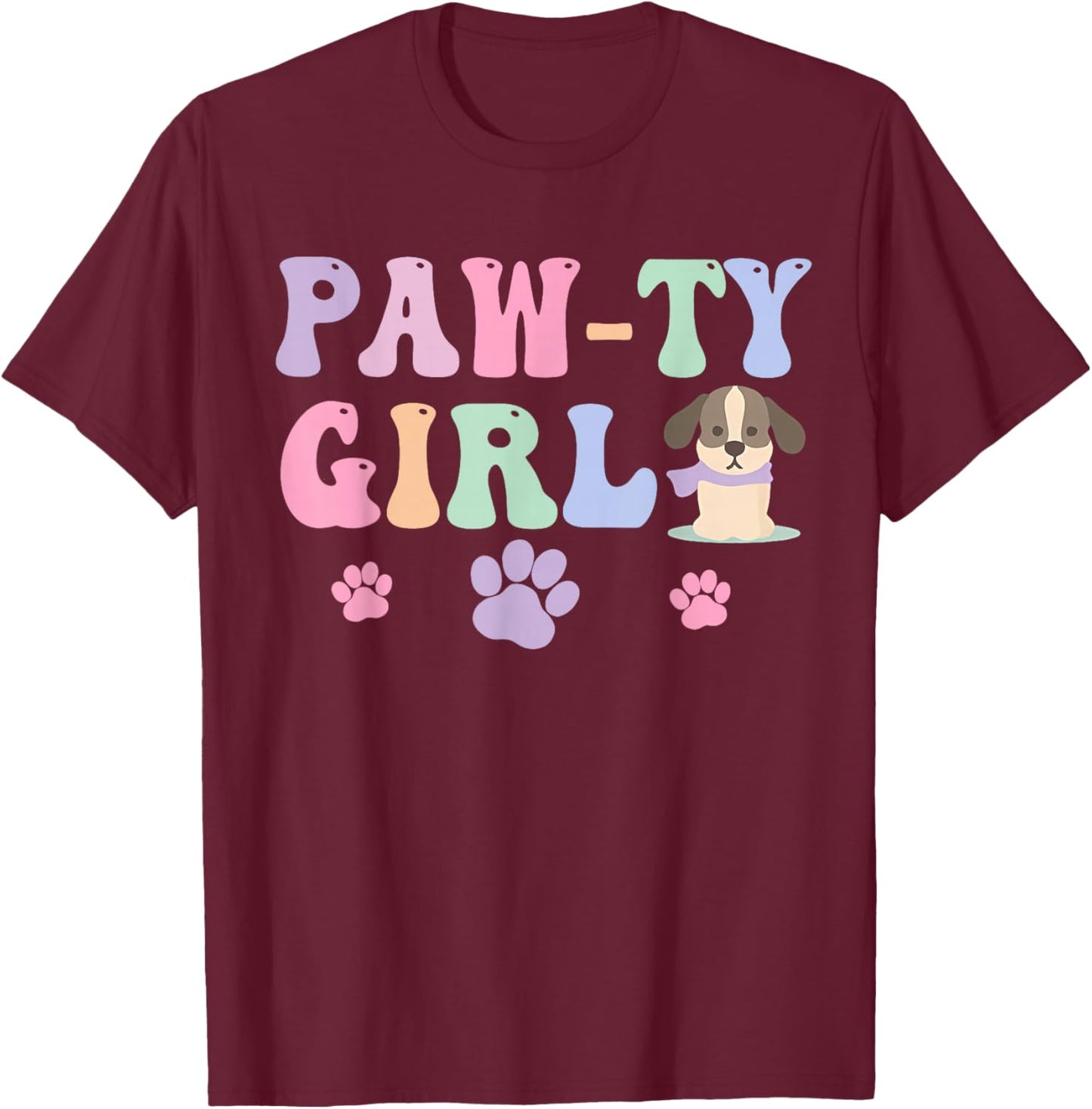 Let's Pawty Girl Birthday Puppy Dog Party Girl Kids Birthday T-Shirt - T-Shirt | Maroon