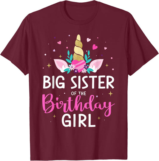 Big sister of birthday girl matching family unicorn party T-Shirt - T-Shirt | Maroon