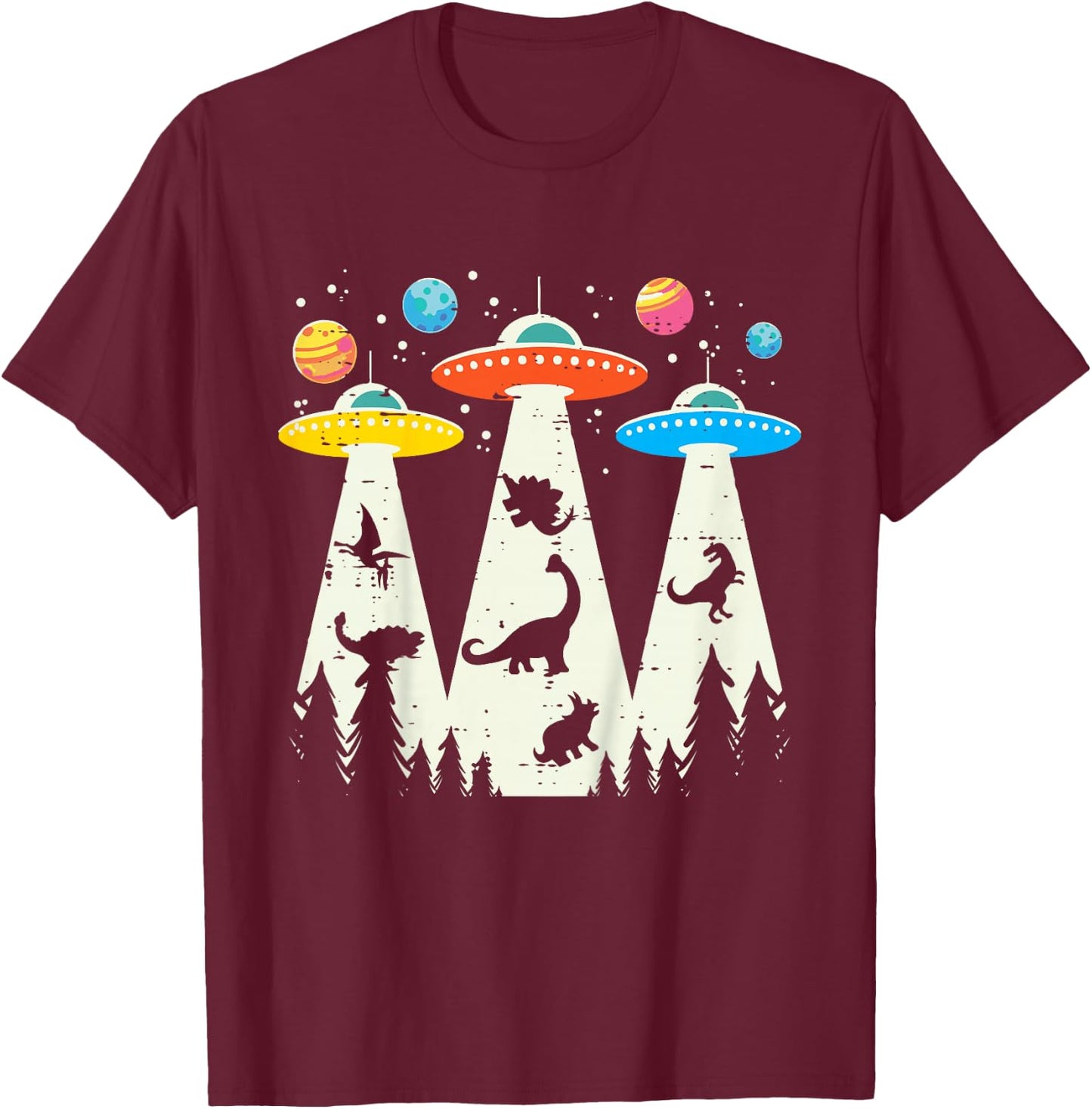 Kids Alien Abduction Dinosaur Funny UFO Space Toddler Boys Kids T-Shirt - T-Shirt | Maroon