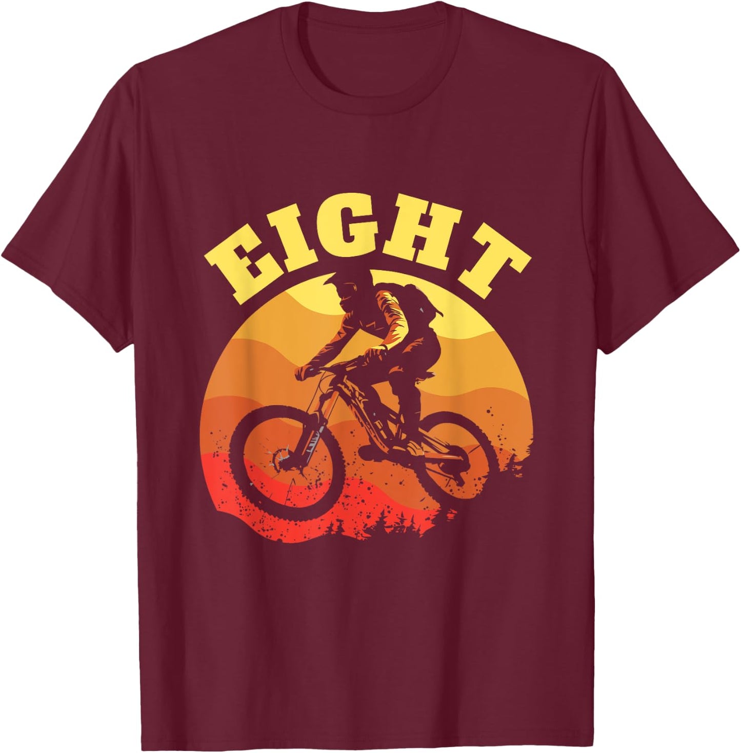 Turning 8 Mountain Bike Theme BMX Lover 8th Birthday Vibes T-Shirt - T-Shirt | Maroon
