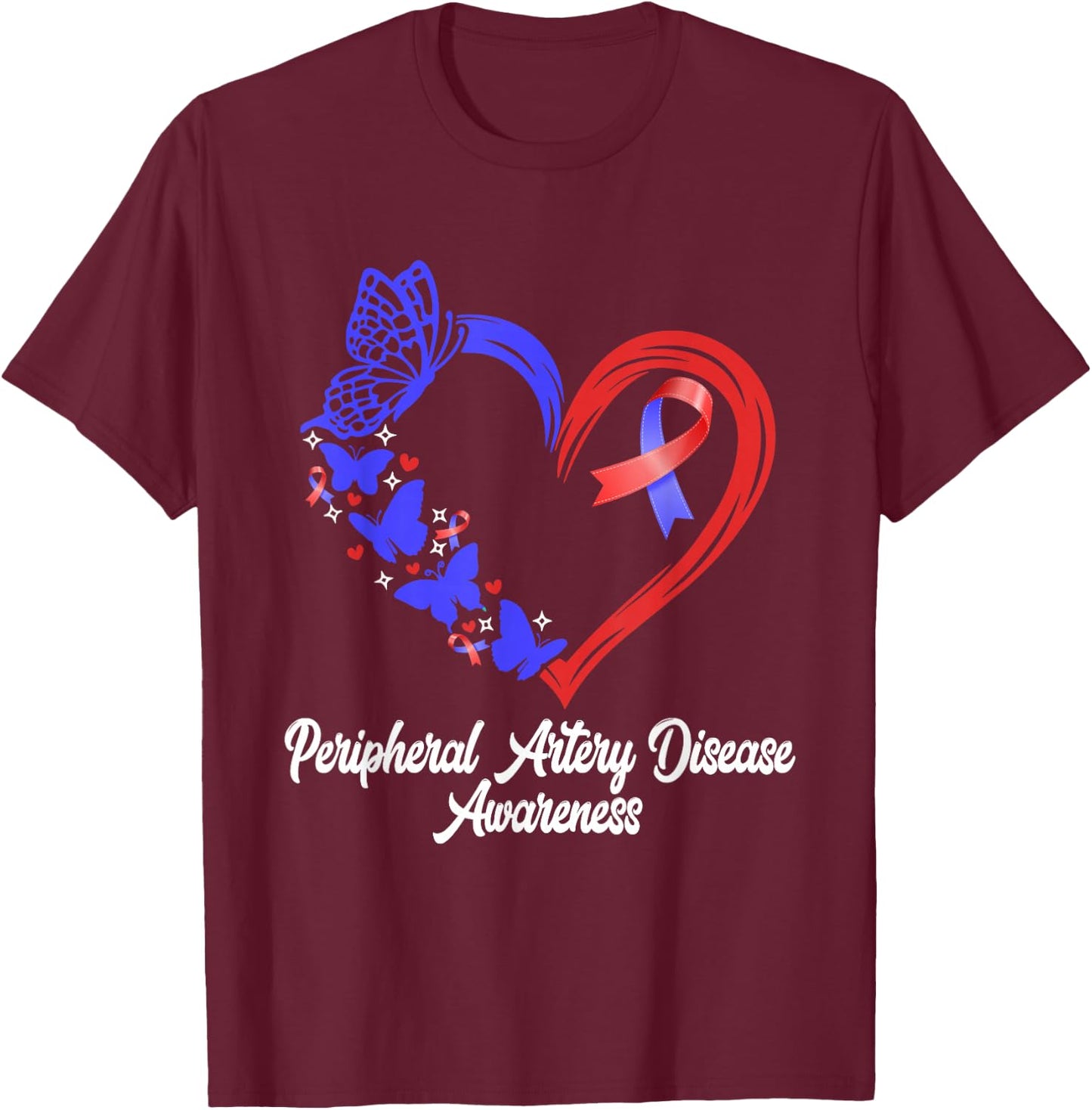 Peripheral Artery Disease Awareness Heart PAD Awareness T-Shirt - T-Shirt | Maroon