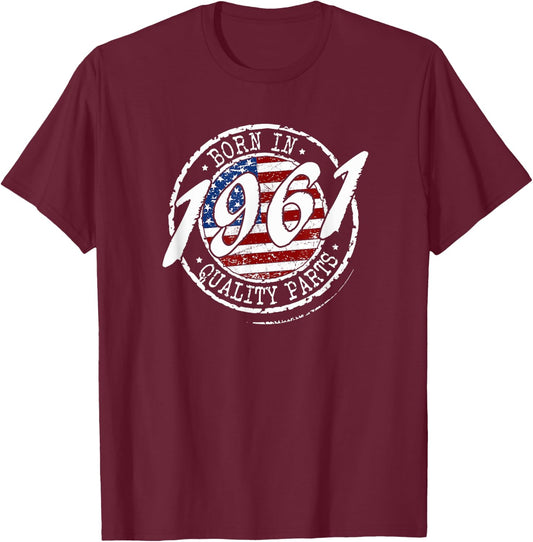 Born In 1961 Birthday, Vintage Flag Born In 1961 Birthday T-Shirt - T-Shirt | Maroon