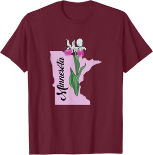Minnesota Flower Pink Lady's Slipper T-Shirt - T-Shirt | Maroon