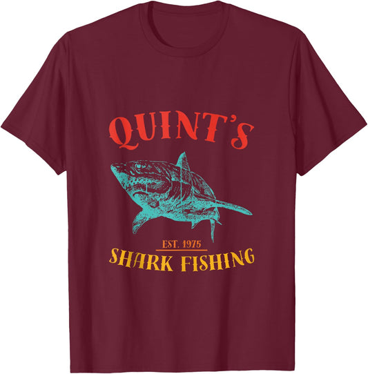 Quint’s Shark est. 1975 Fishing Funny Retro Fishing T-Shirt - T-Shirt | Maroon