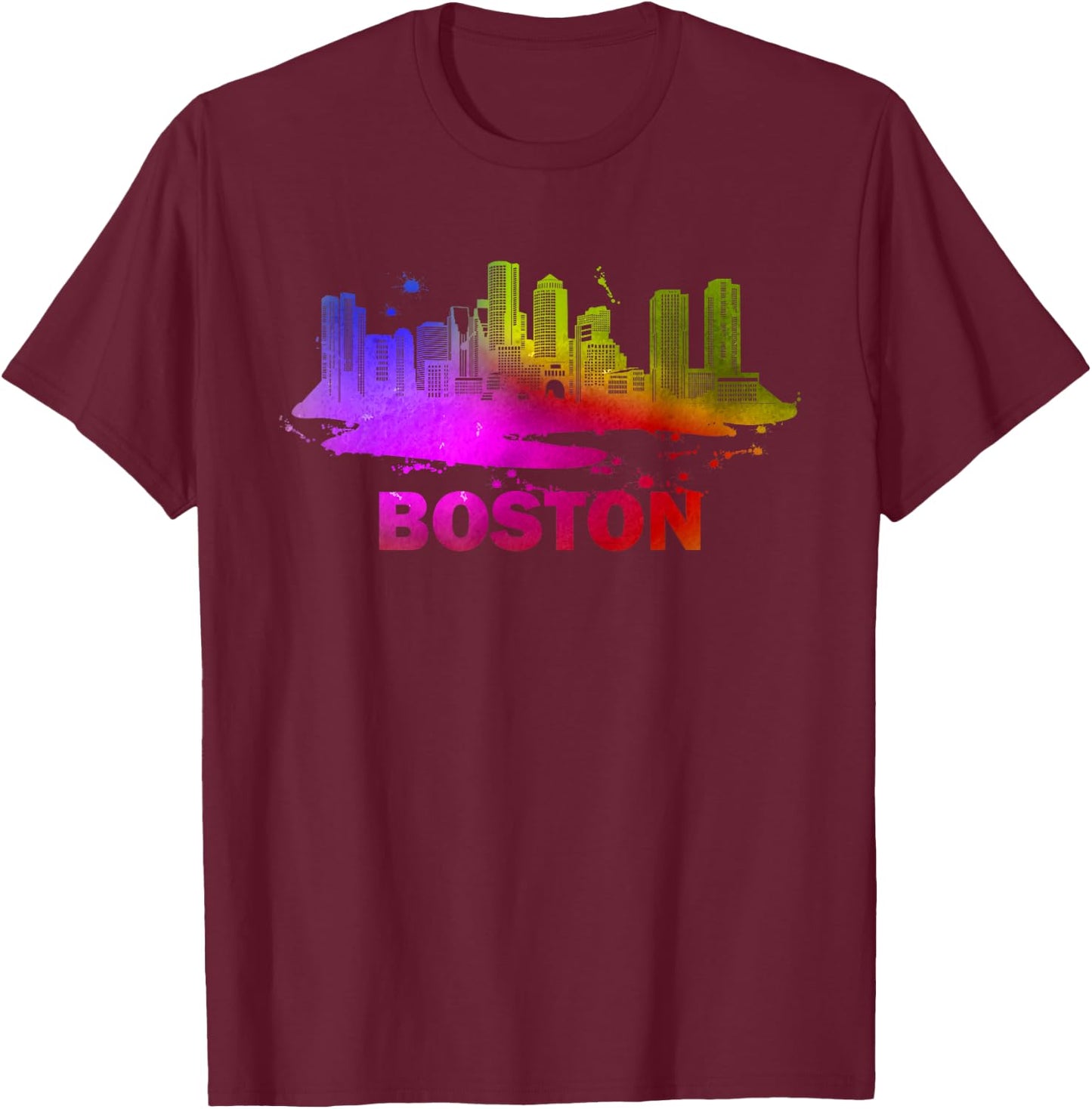 Colorful Boston Cityscape - Boston Massachusetts Skyline T-Shirt - T-Shirt | Maroon