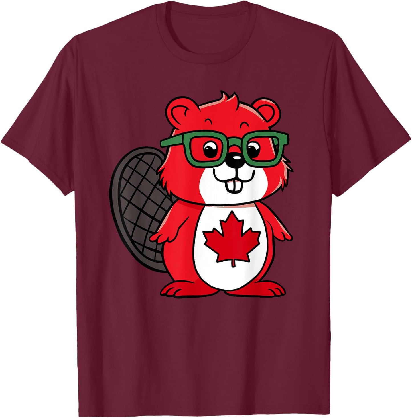Funny Red Beaver Kids Toddler Canada Flag T-Shirt - T-Shirt | Maroon