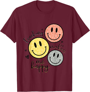 Teaching Makes Me Happy Smile Face School Gift Teacher T-Shirt - T-Shirt | Maroon