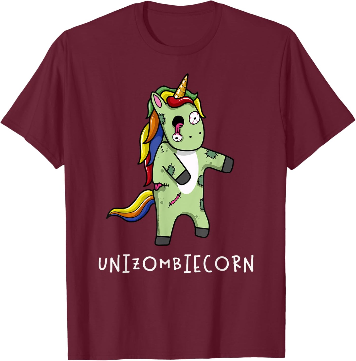 Cute and Funny Rainbow Unicorn Zombie Halloween T-Shirt - T-Shirt | Maroon