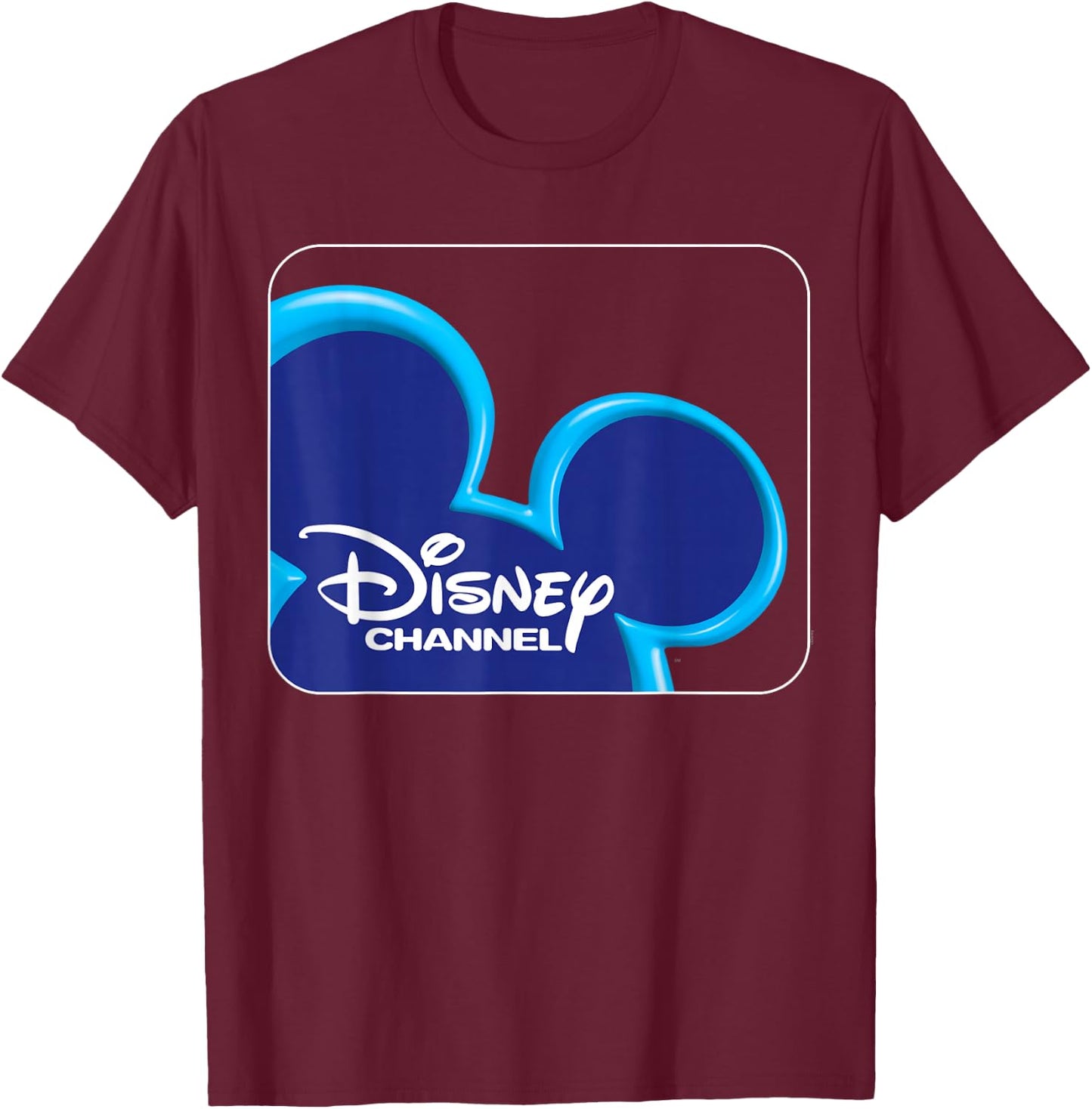Disney Channel Official Mickey Mouse Blue Retro 2000s Logo T-Shirt - T-Shirt | Maroon