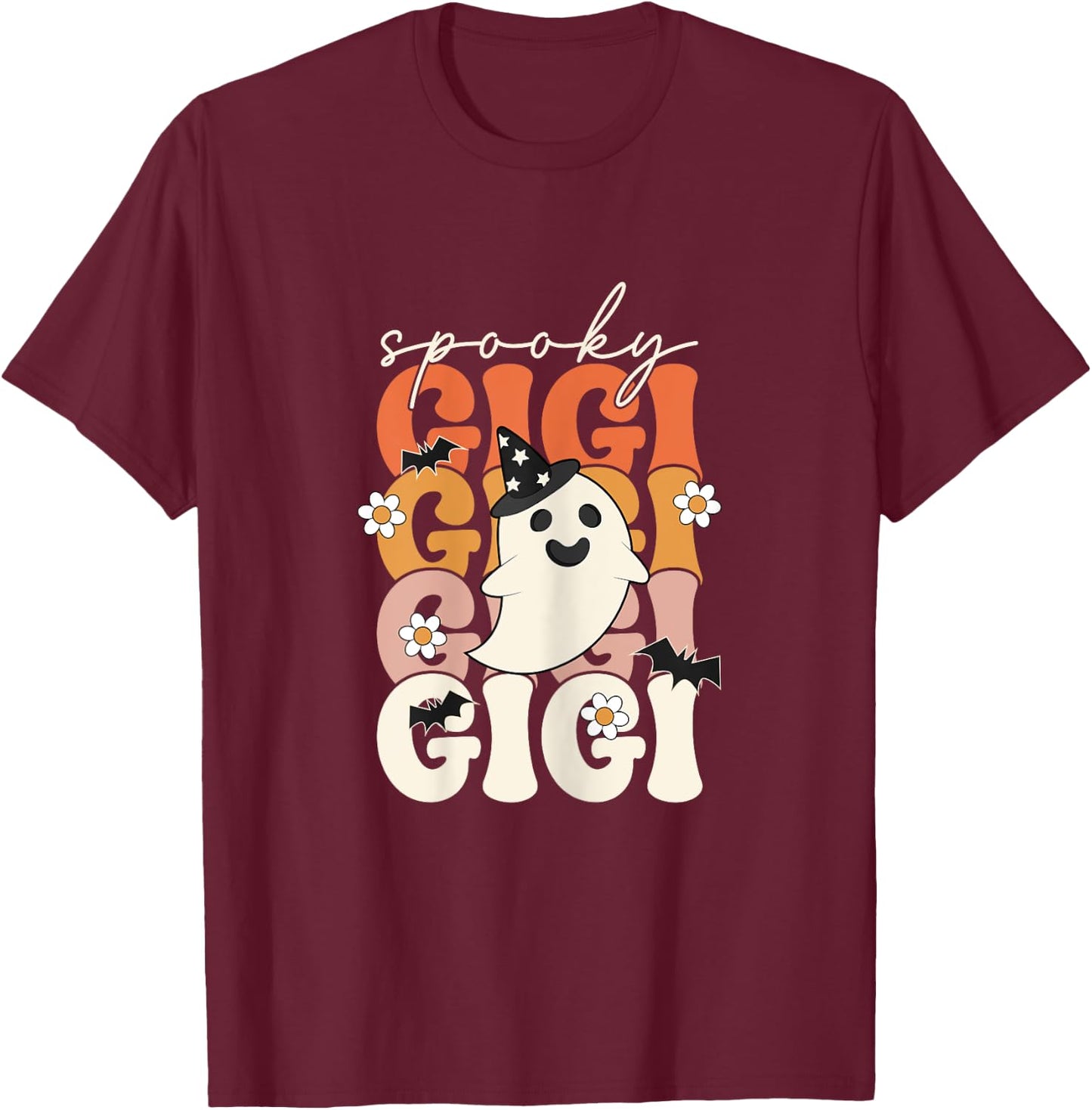 Spooky Gigi Funny Mom Halloween Ghost Witch Bat T-Shirt - T-Shirt | Maroon
