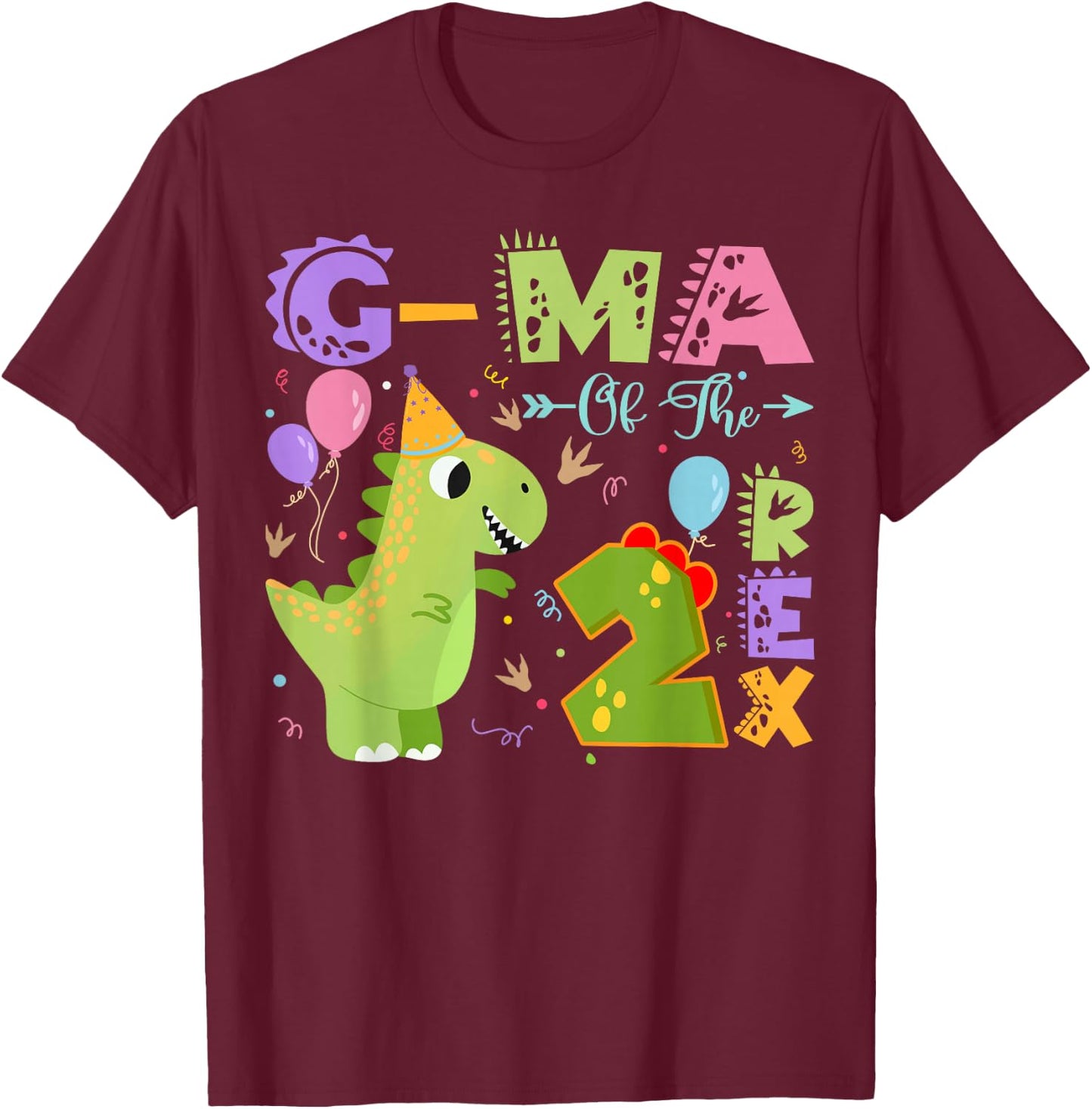 G-ma Of The Two Rex 2Nd Birthday Dinosaur Party T-Shirt - T-Shirt | Maroon