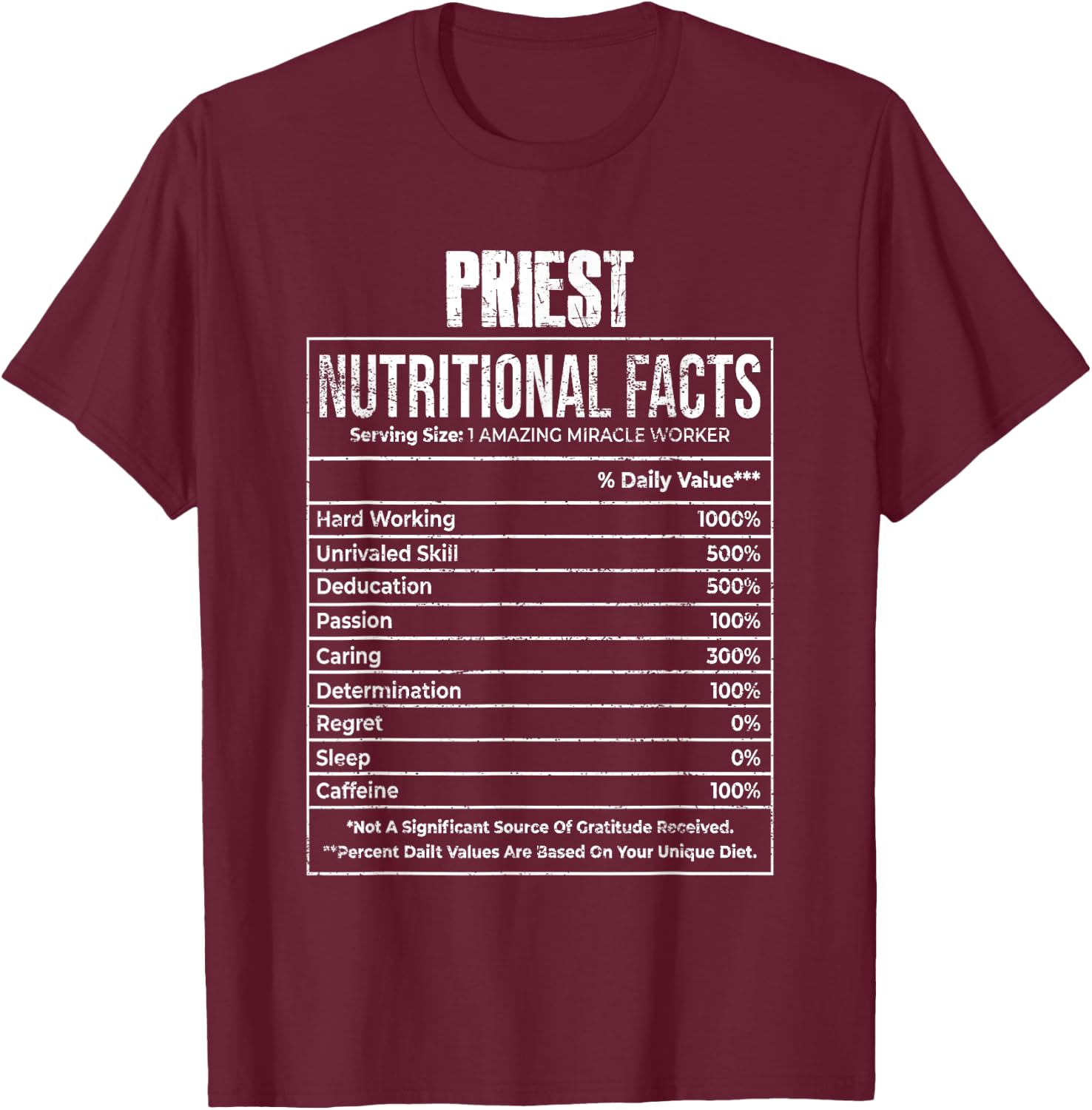 Nutritional Facts Priest Job Tittle T-Shirt - T-Shirt | Maroon
