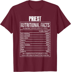 Nutritional Facts Priest Job Tittle T-Shirt - T-Shirt | Maroon