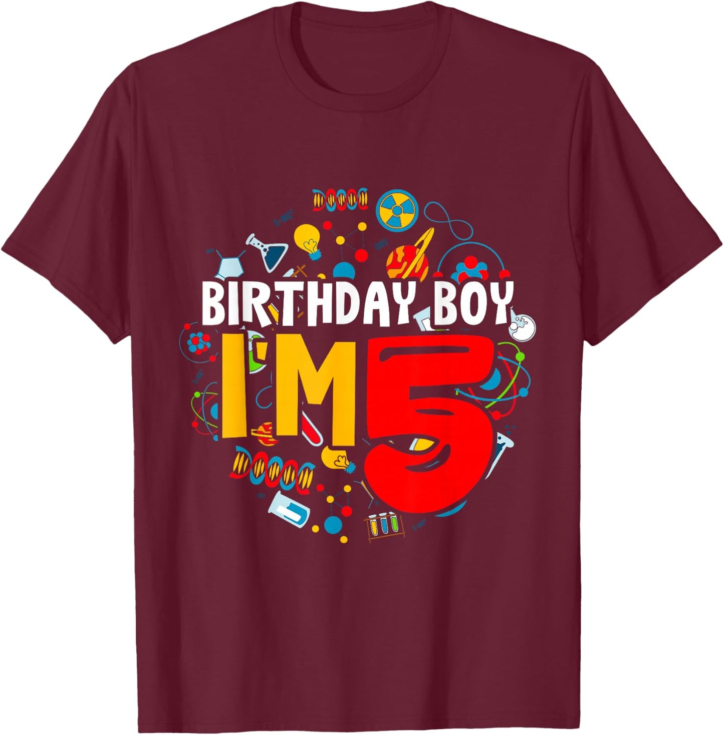 Kids Birthday Boy I'm 5 Years Old Gifts Toddler 5th Birthday T-Shirt - T-Shirt | Maroon