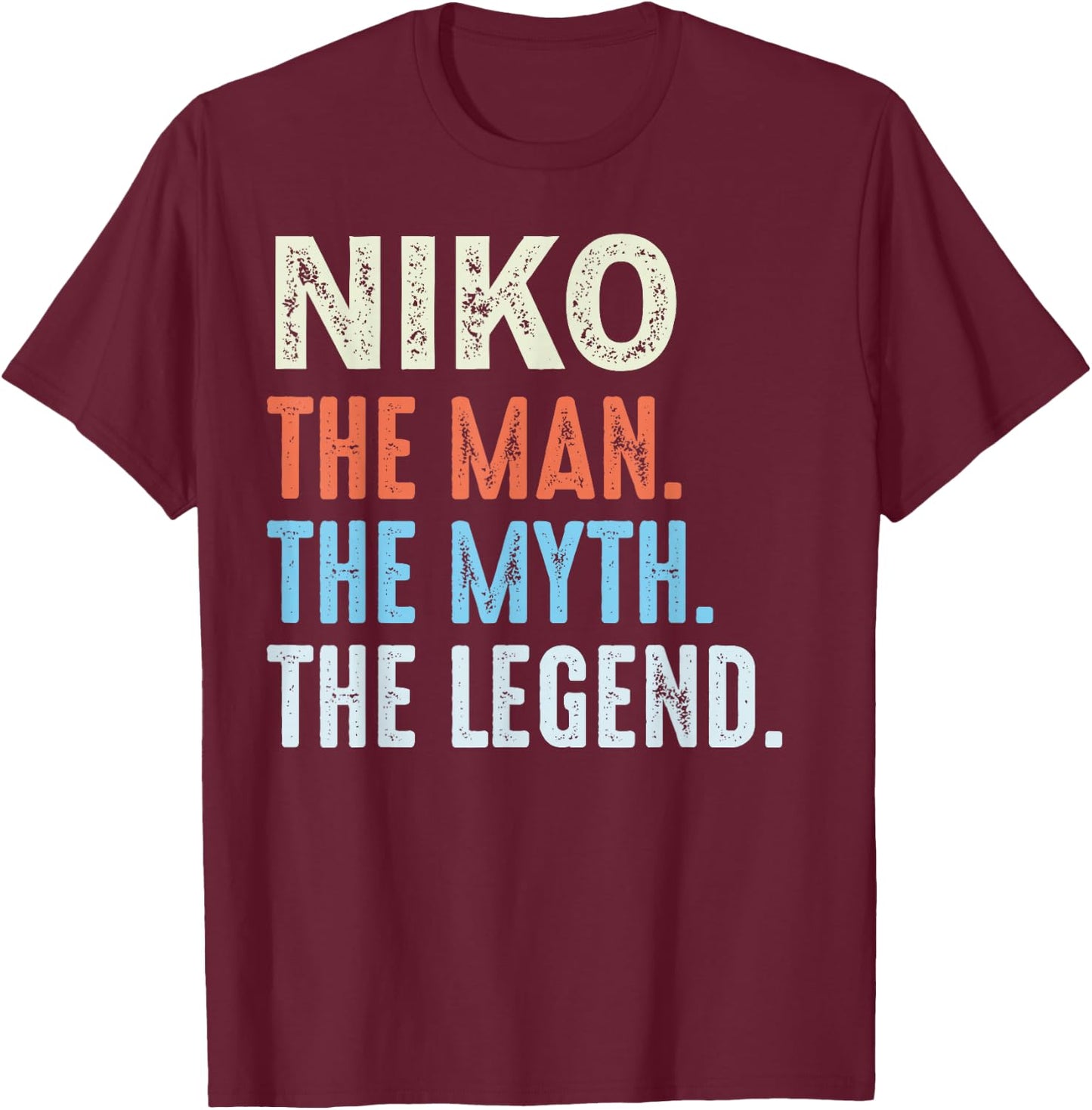LUXETHREADS Men's Niko The Legend Name Personalized Cute Idea Men Vintage Niko , Small, Black T-Shirt - T-Shirt | Maroon