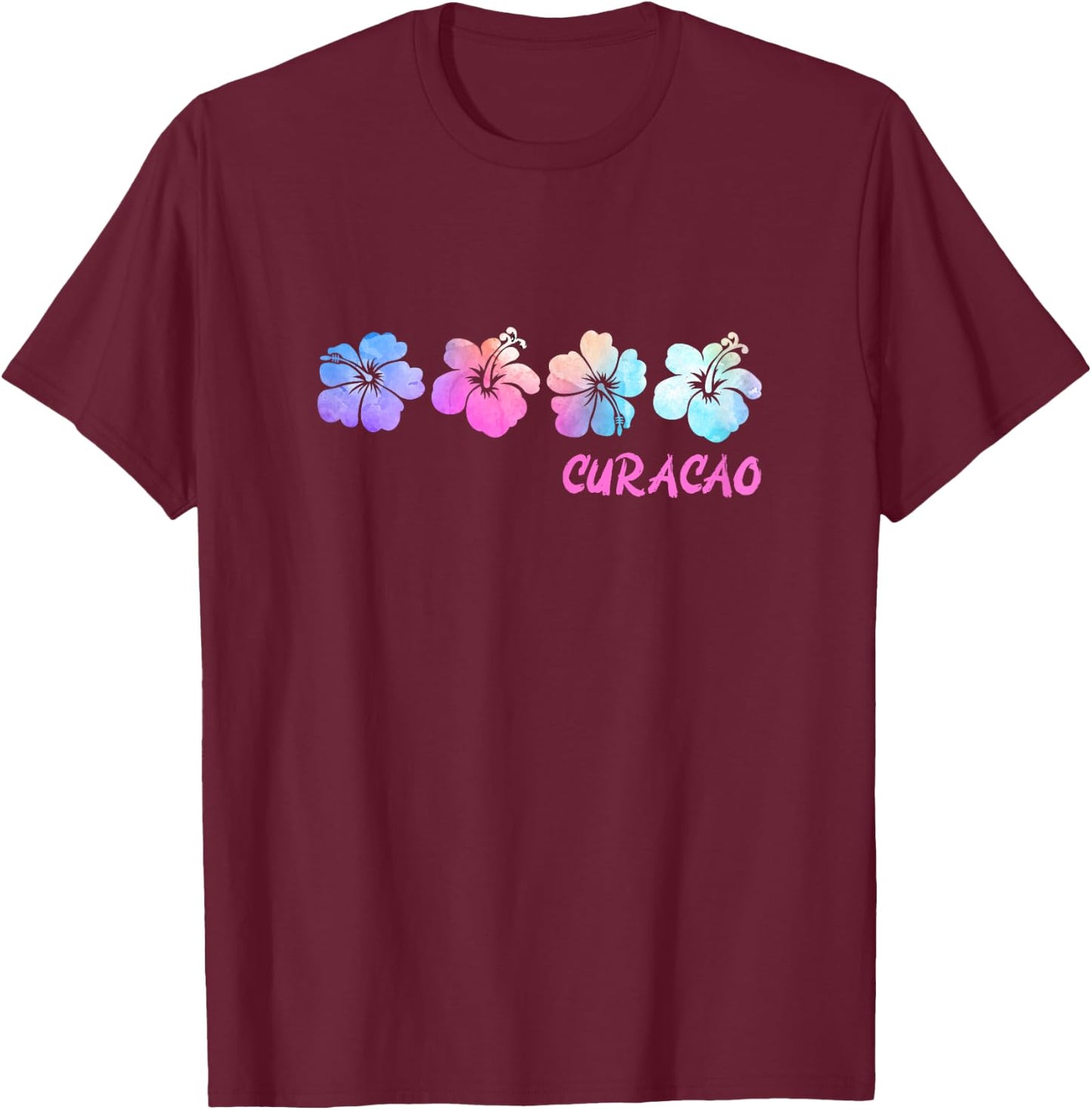 Curacao Beach Vacation Hibiscus Tropical Flowers T-Shirt - T-Shirt | Maroon