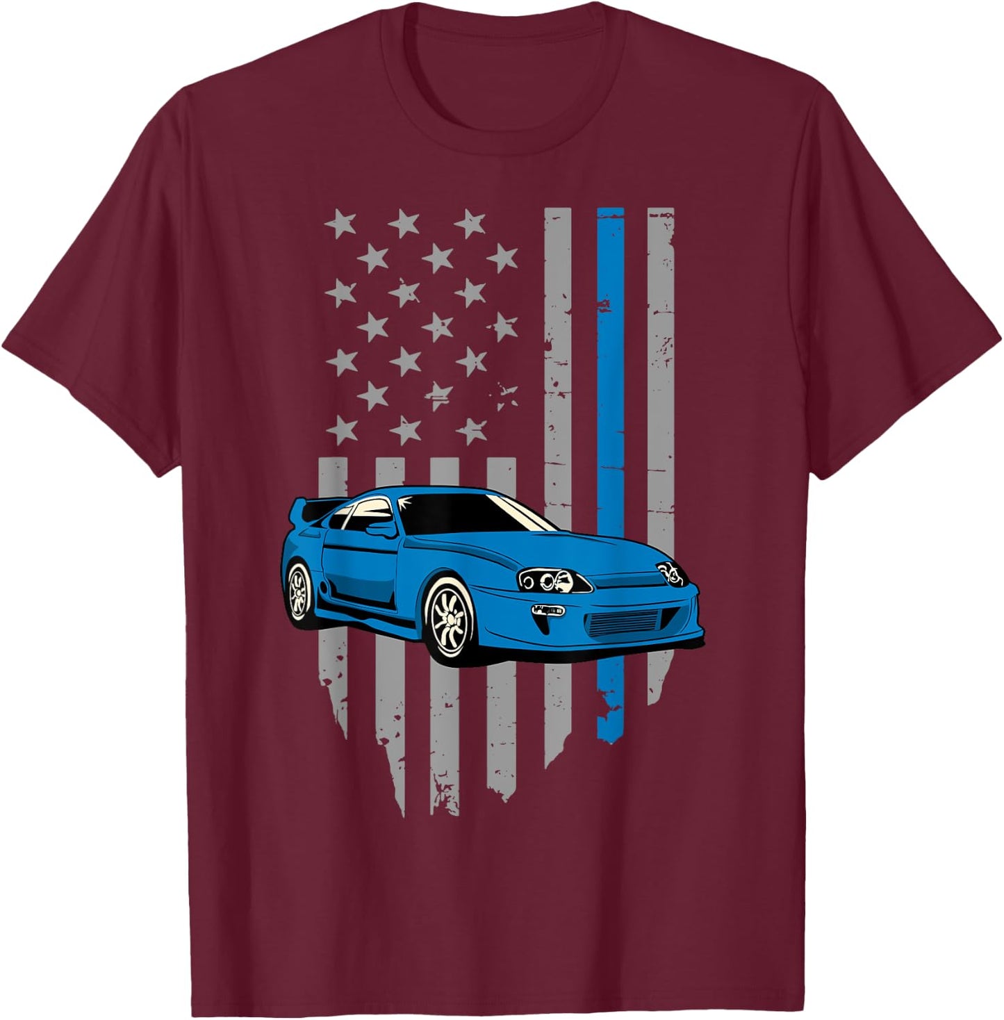 USA Flag Bleu Mk4 JDM Tokyo Supra Drift Car Street Racing Girls Kids Men T-Shirt - T-Shirt | Maroon