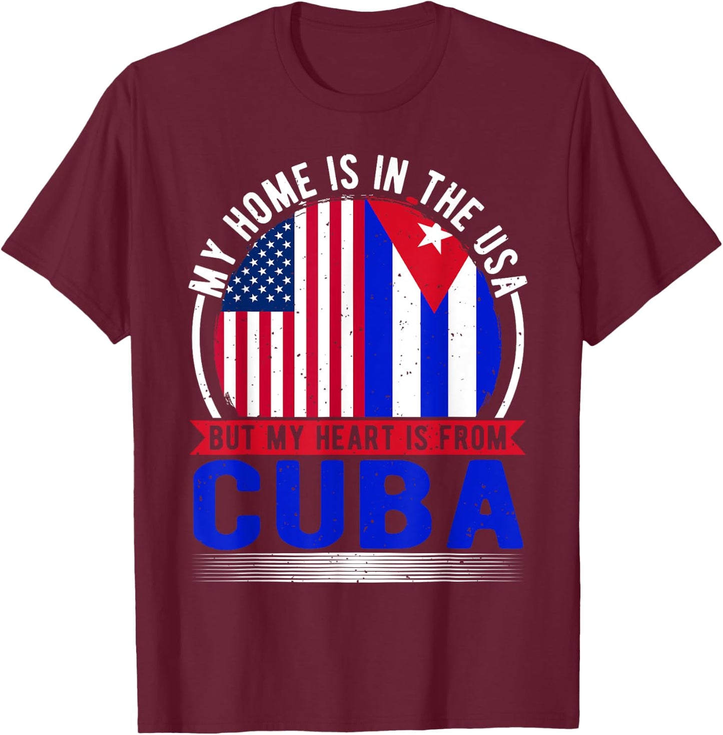 US Flag, USA & Cuba Roots, Cuban Flag T-Shirt - T-Shirt | Maroon
