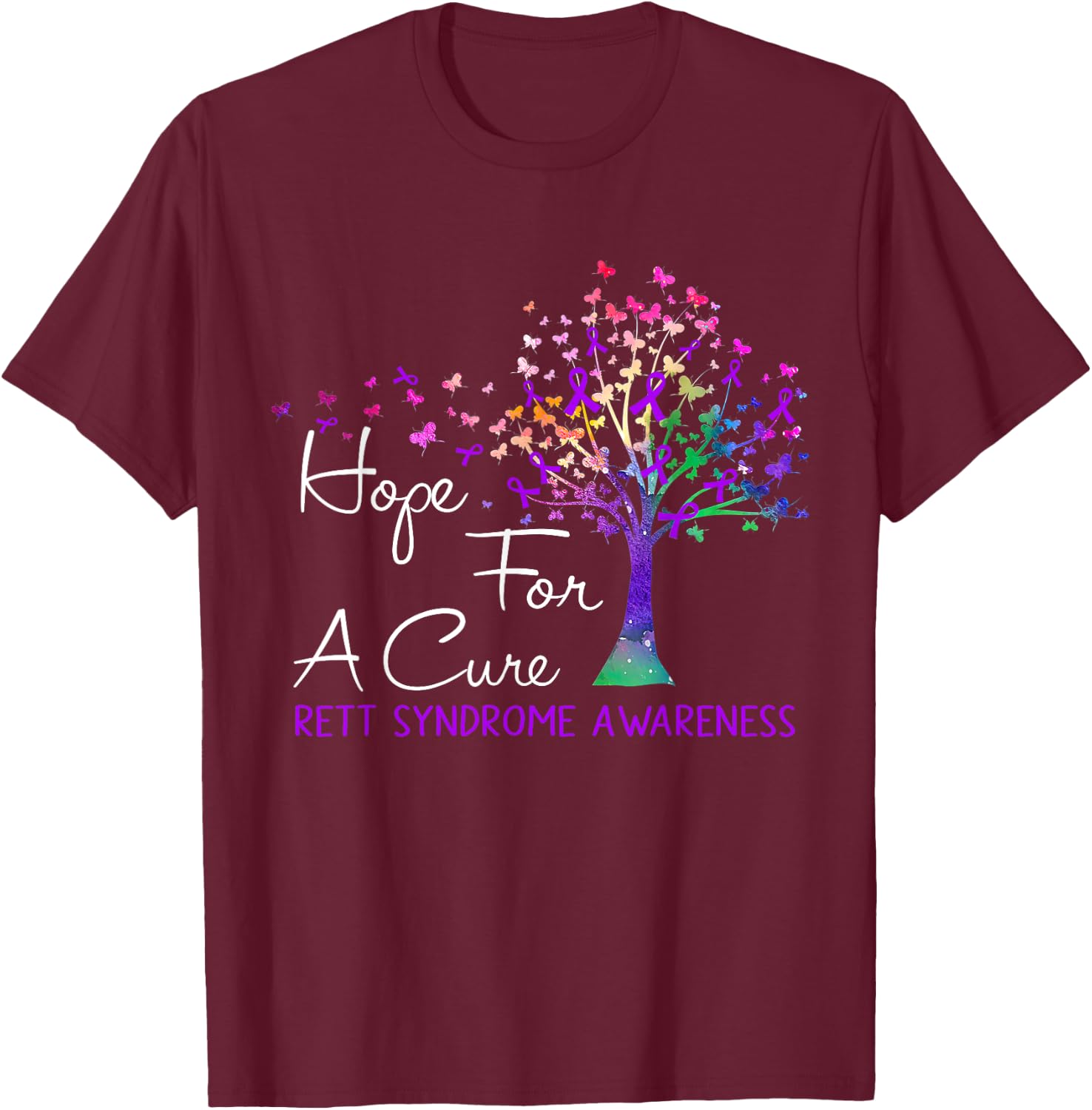 Hope For A Cure Rett Syndrome Awareness Tree Ribbon T-Shirt - T-Shirt | Maroon