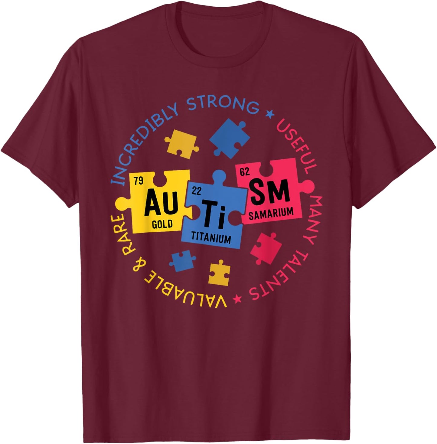 Autism Awareness Shirt Periodic Puzzle Science Teacher Gift Men Women Kids T-Shirt - T-Shirt | Maroon