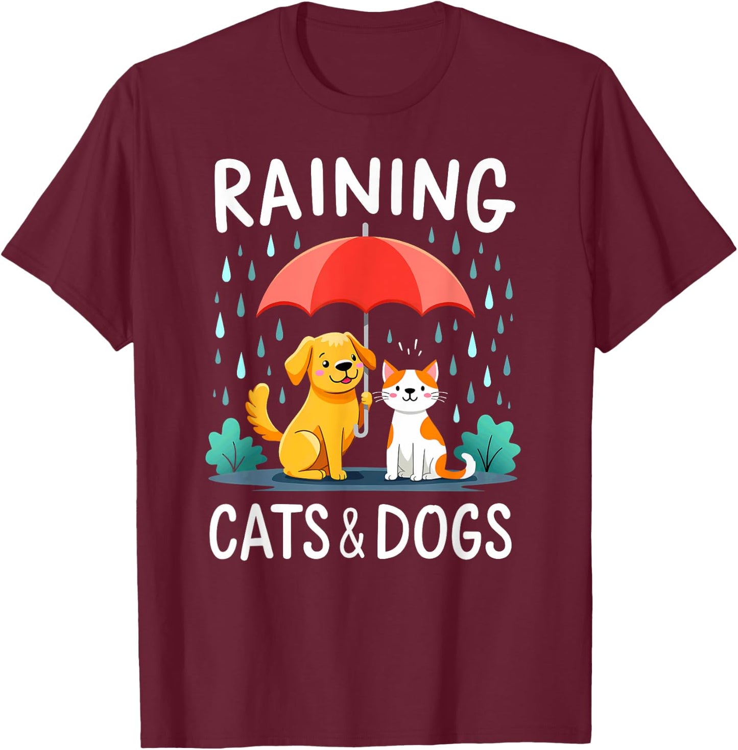 English Teacher Idiom Raining Cats And Dogs T-Shirt - T-Shirt | Maroon