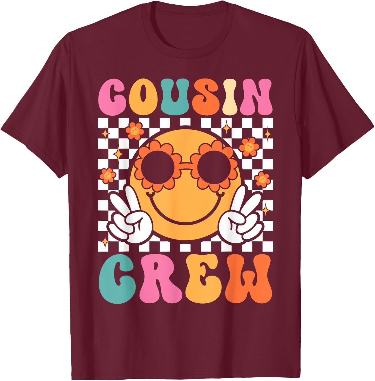 Cousin Crew Summer Vacation Family Trip Groovy Women Kids T-Shirt - T-Shirt | Maroon
